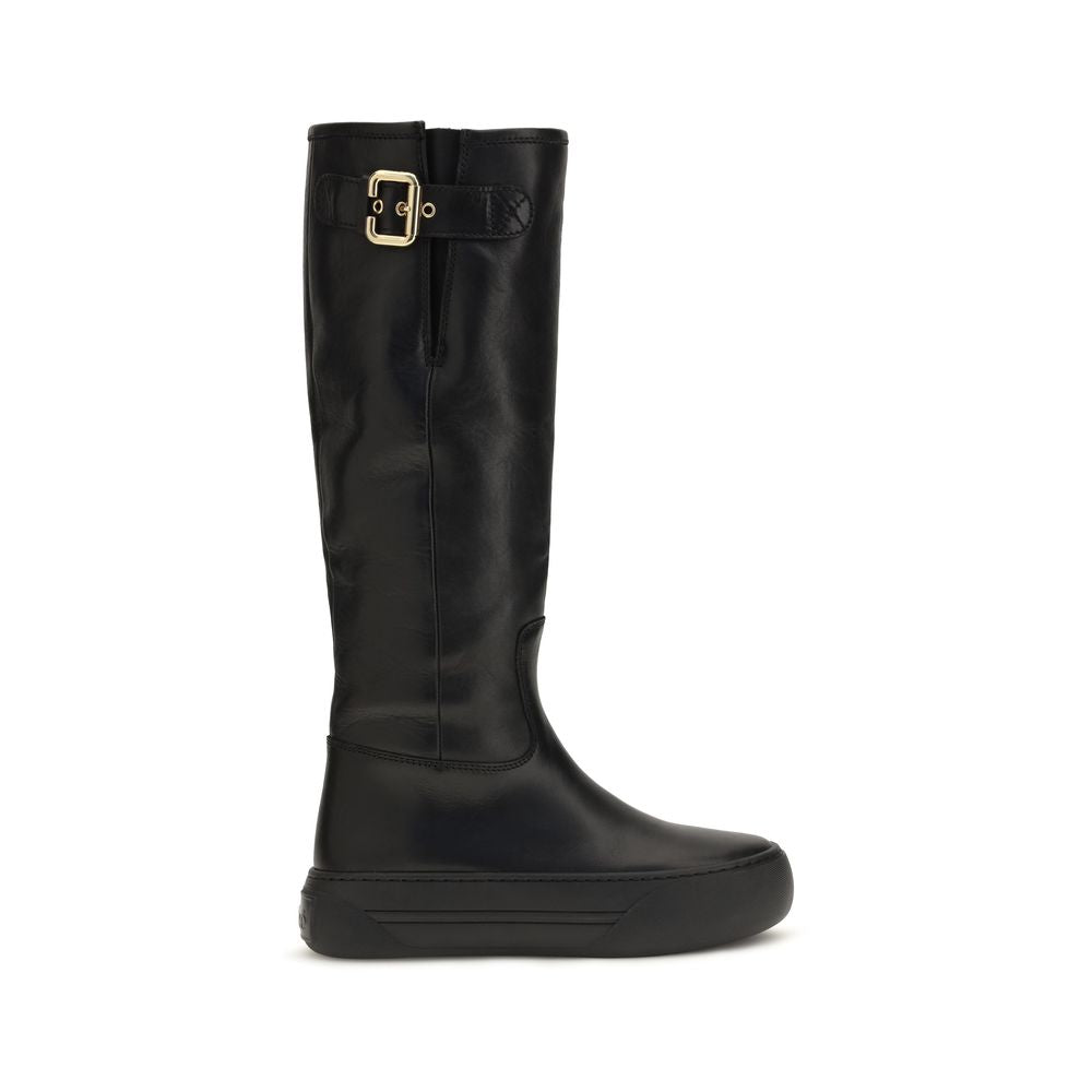 Chloé Black Calf Leather Bos Taurus Flat Women's Boots