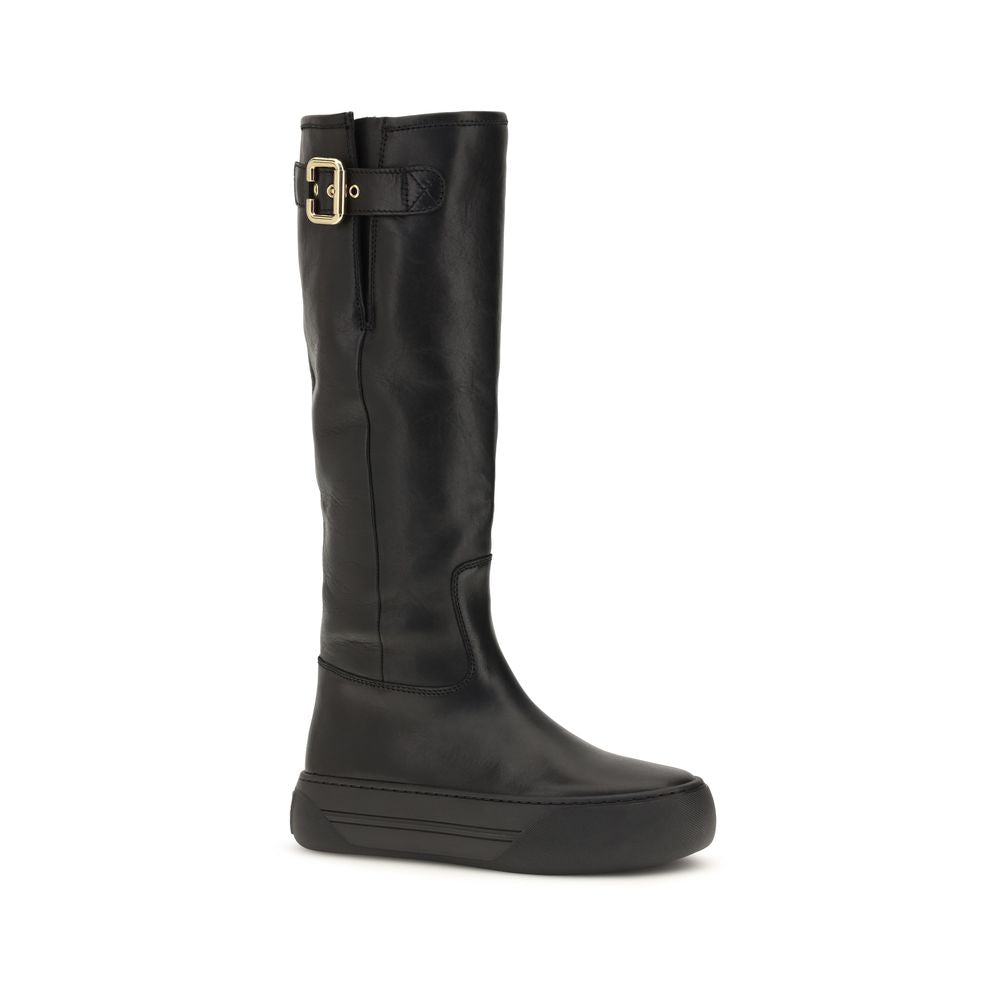 Chloé Black Calf Leather Bos Taurus Flat Women's Boots
