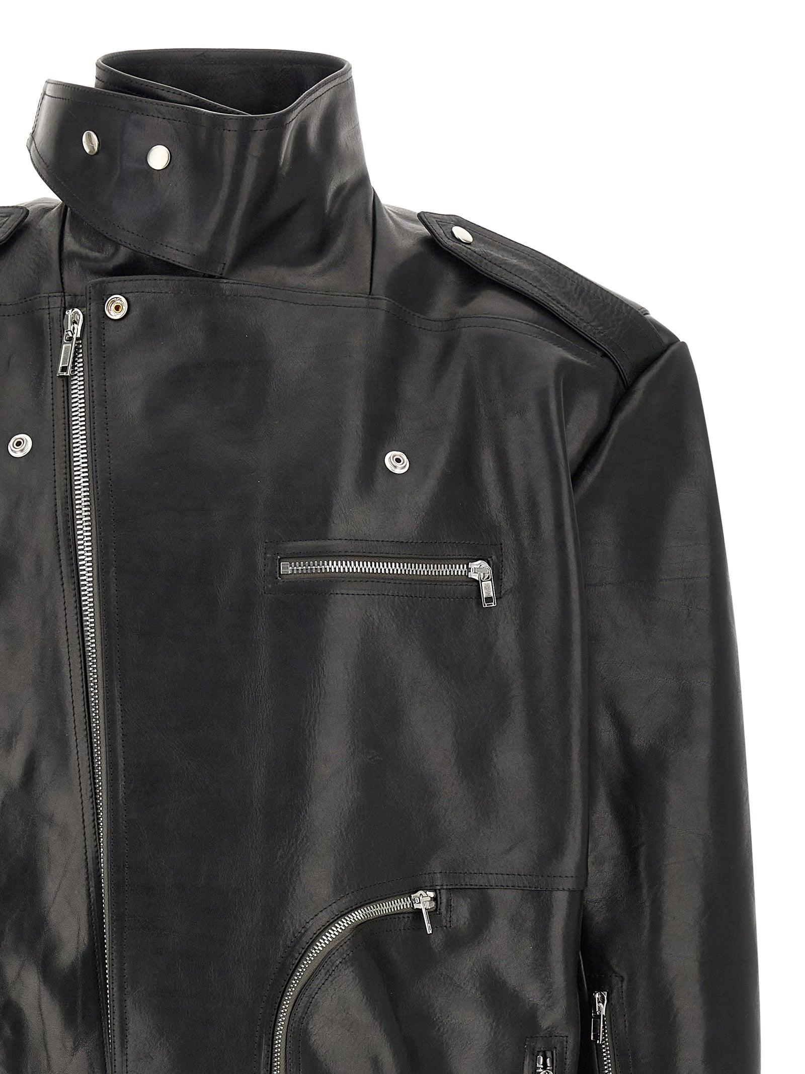 Rick Owens Black Bull Skin Leather Men's Jacket
