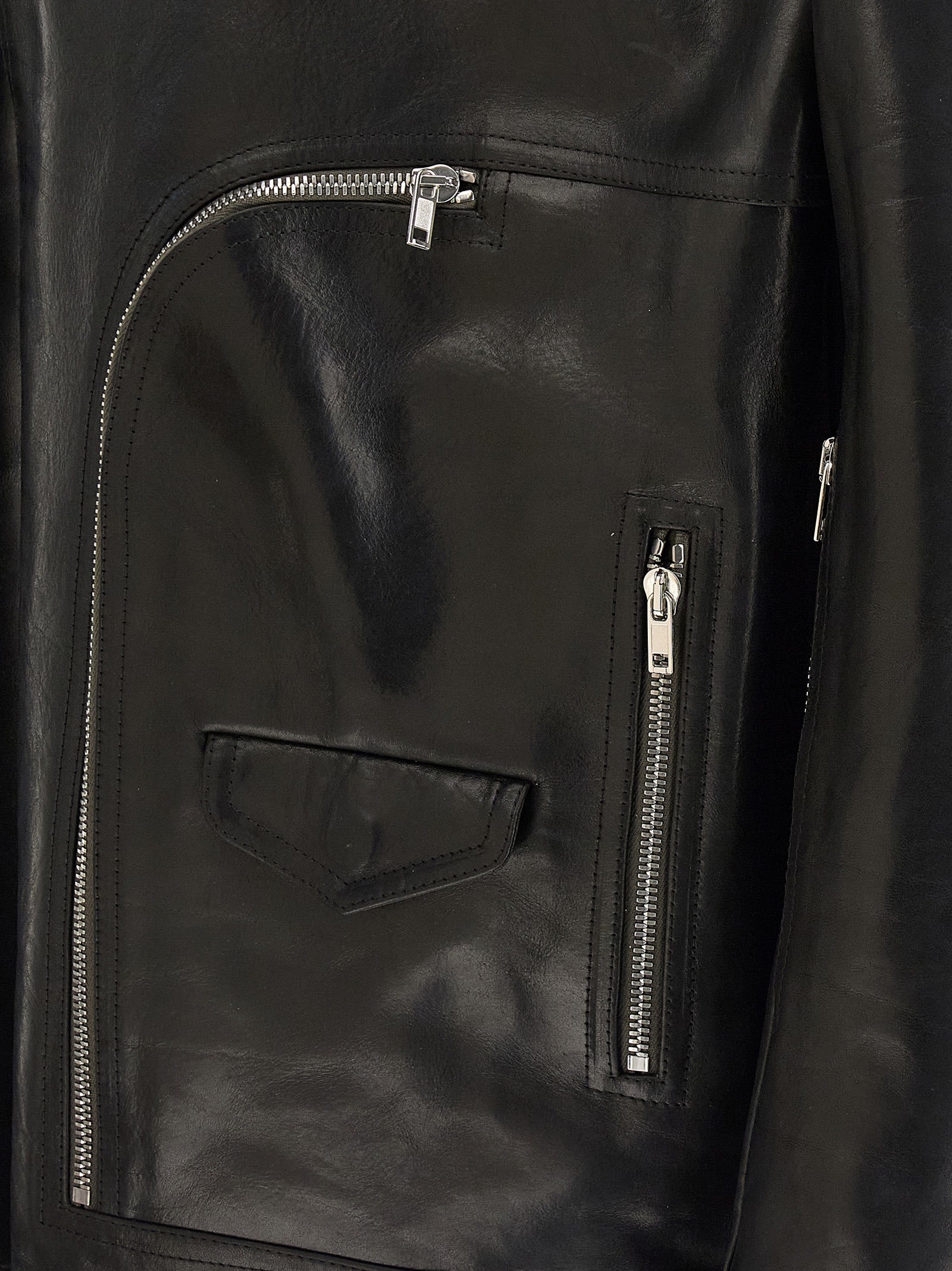 Rick Owens Black Bull Skin Leather Men's Jacket