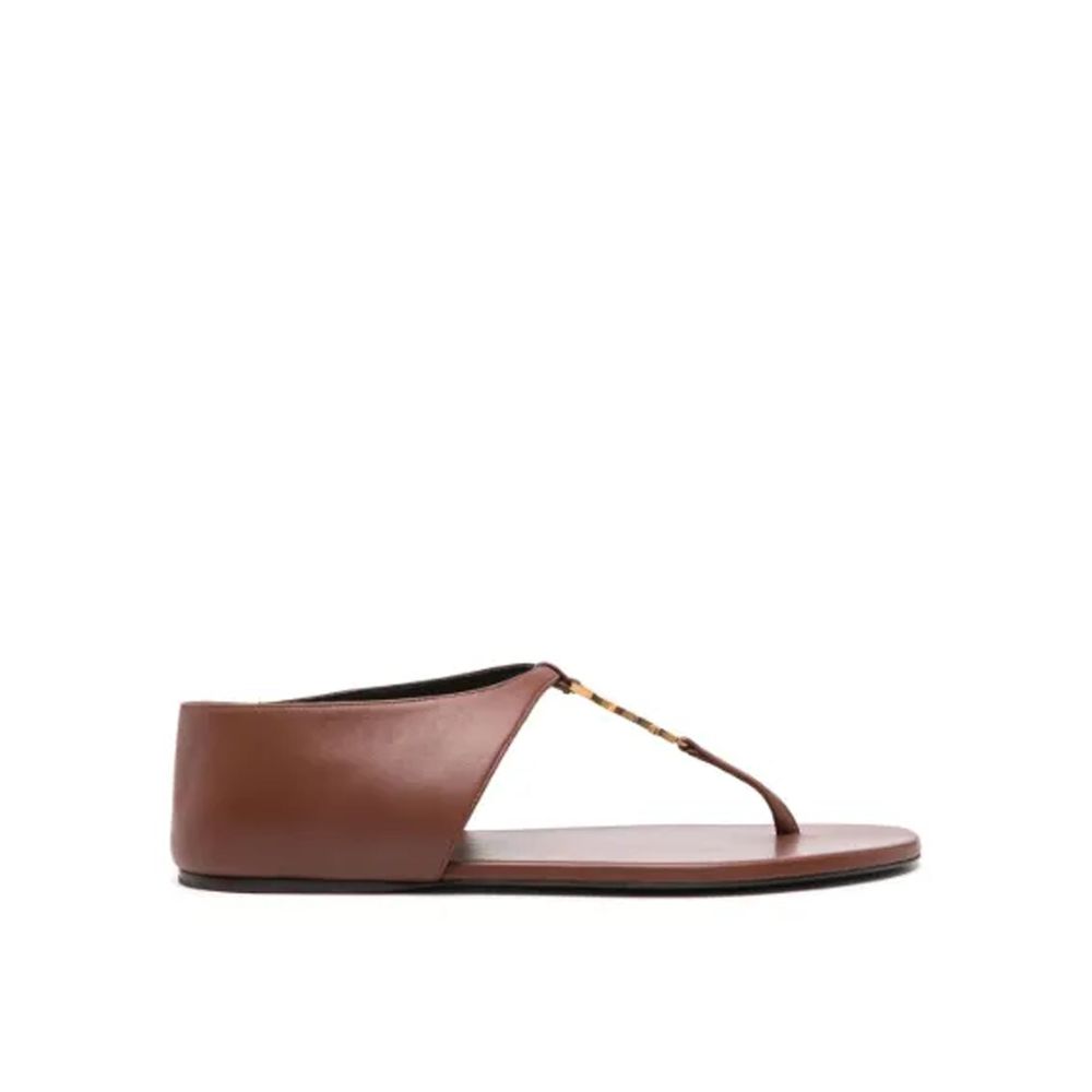 Saint Laurent Brown Lamb Leather Flip-Flop Women's Sandals