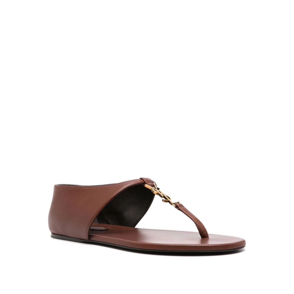 Saint Laurent Brown Lamb Leather Flip-Flop Women's Sandals