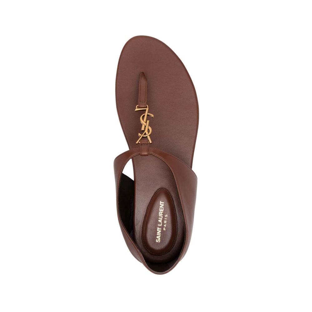 Saint Laurent Brown Lamb Leather Flip-Flop Women's Sandals