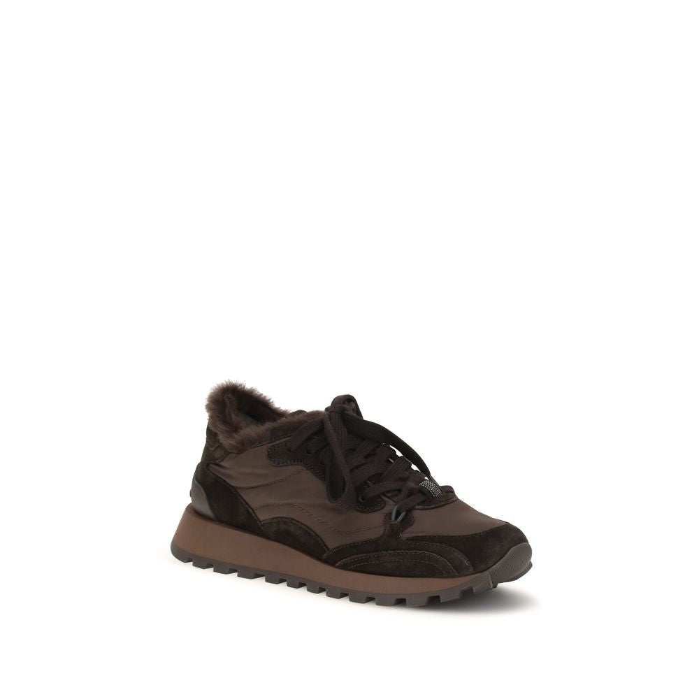 Brunello Cucinelli Brown Calf Leather Bos Taurus Athletic Women's Sneakers
