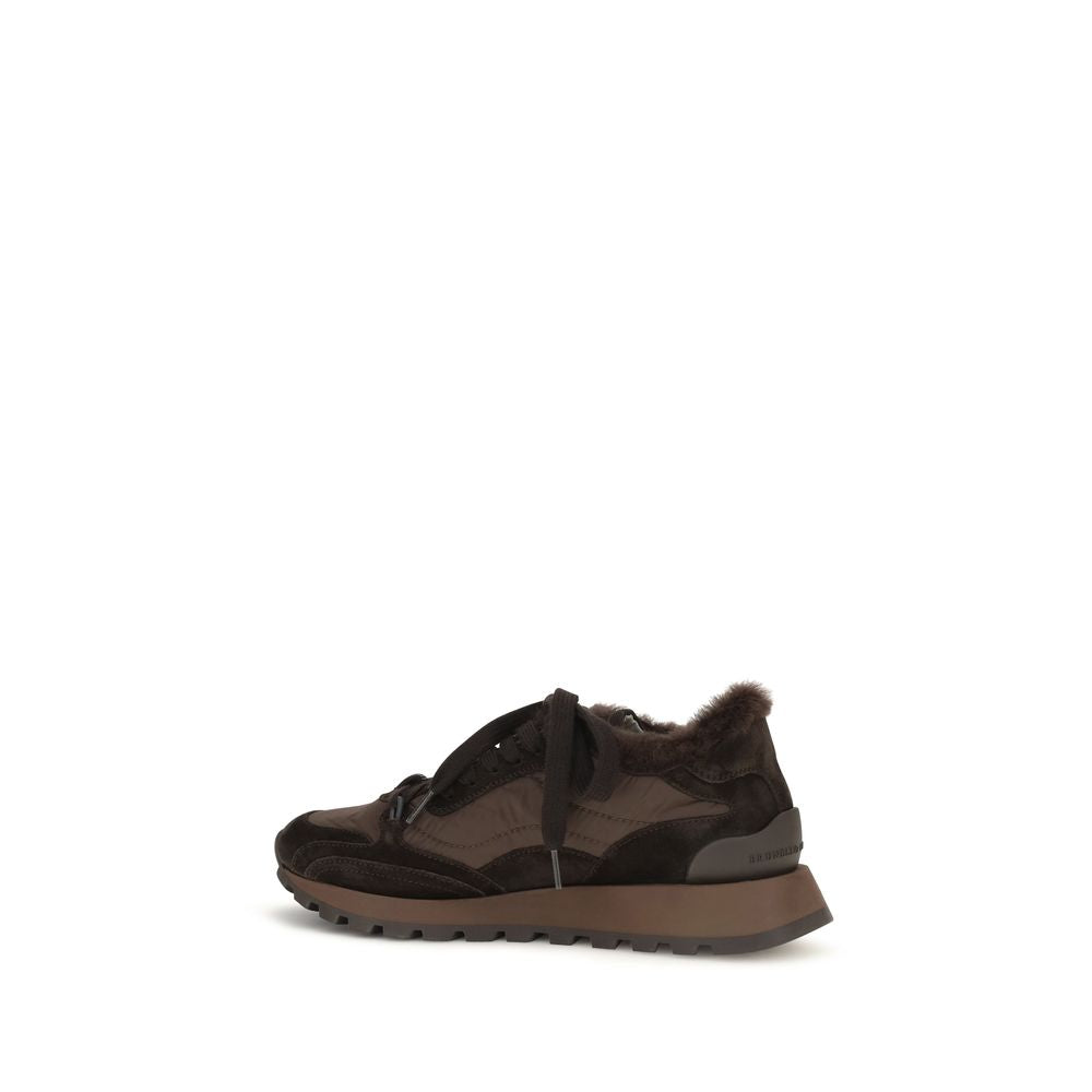 Brunello Cucinelli Brown Calf Leather Bos Taurus Athletic Women's Sneakers