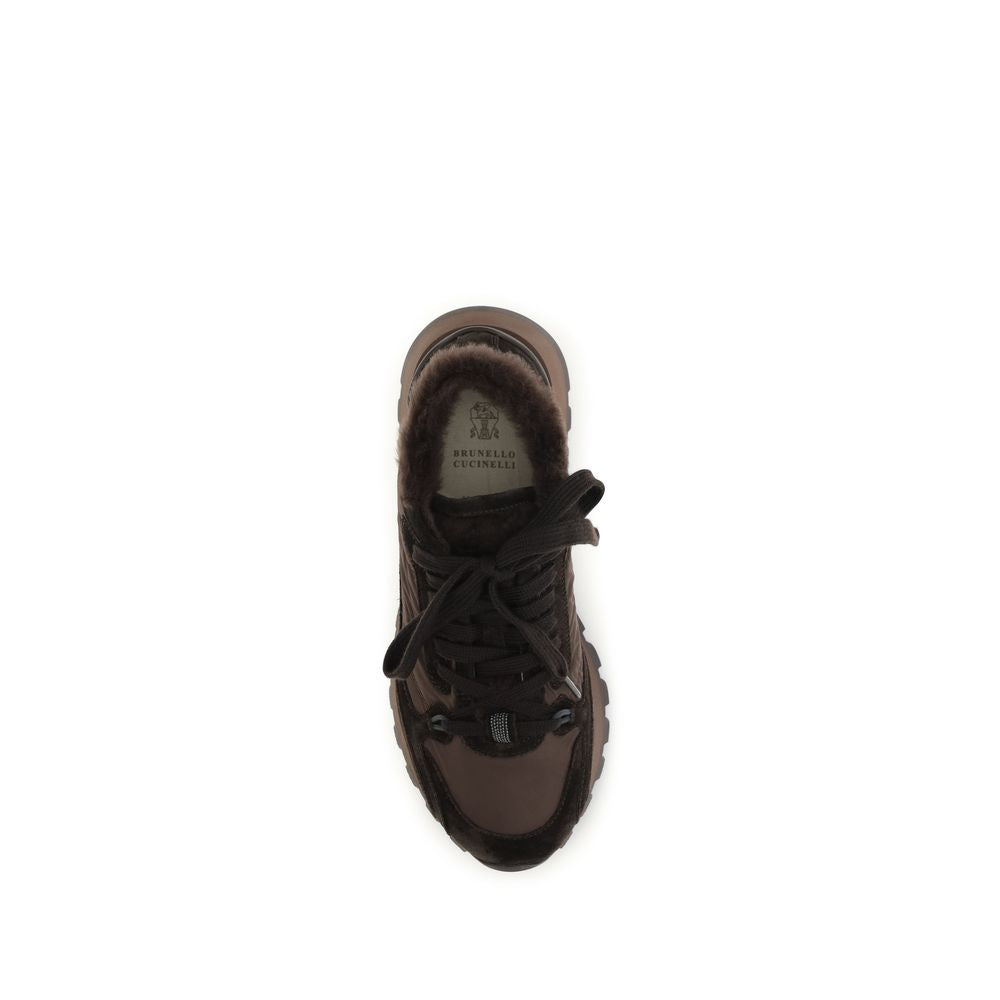 Brunello Cucinelli Brown Calf Leather Bos Taurus Athletic Women's Sneakers