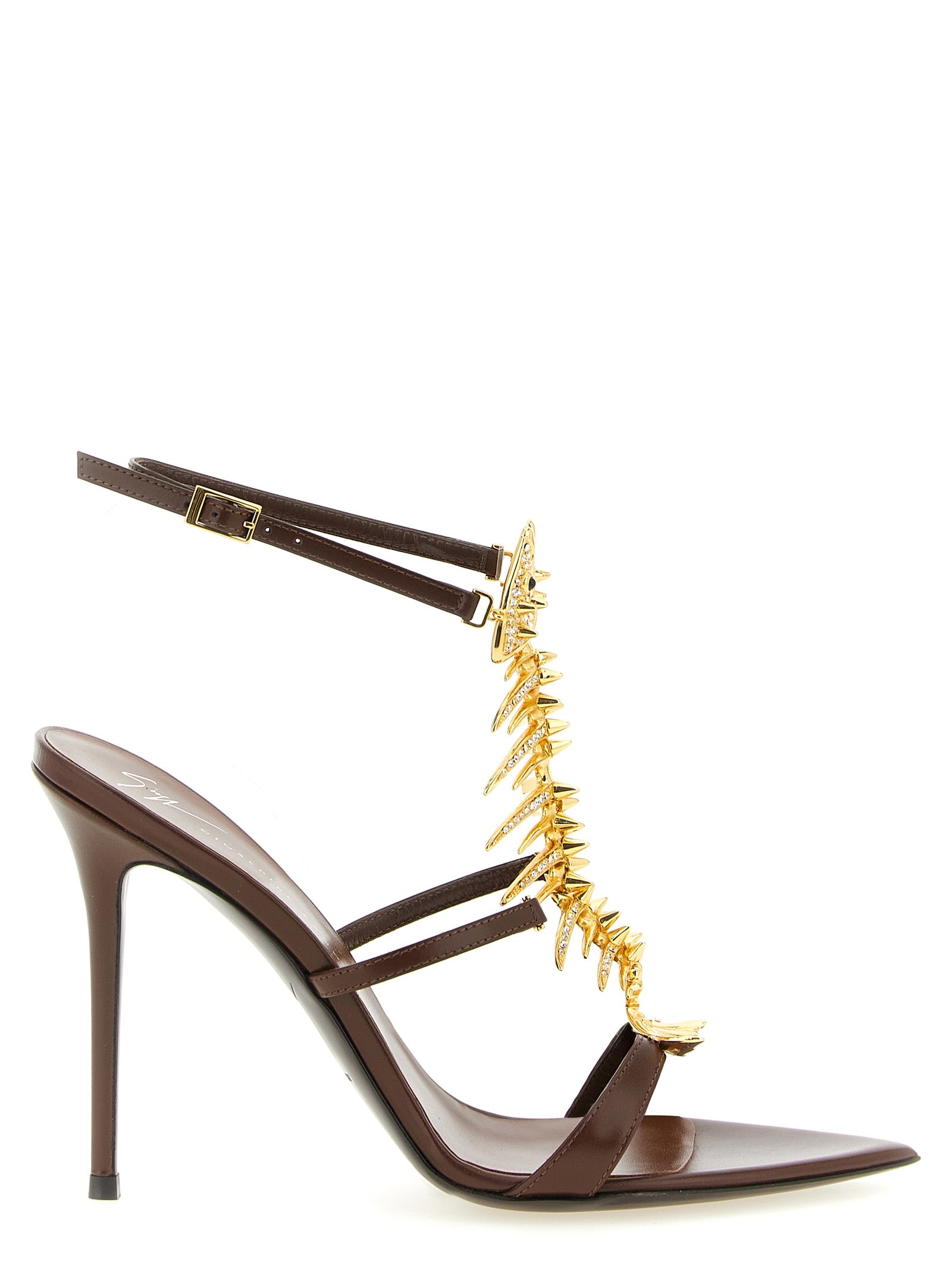 Giuseppe Zanotti Brown Lamb Leather Stiletto Heel Women's Sandals