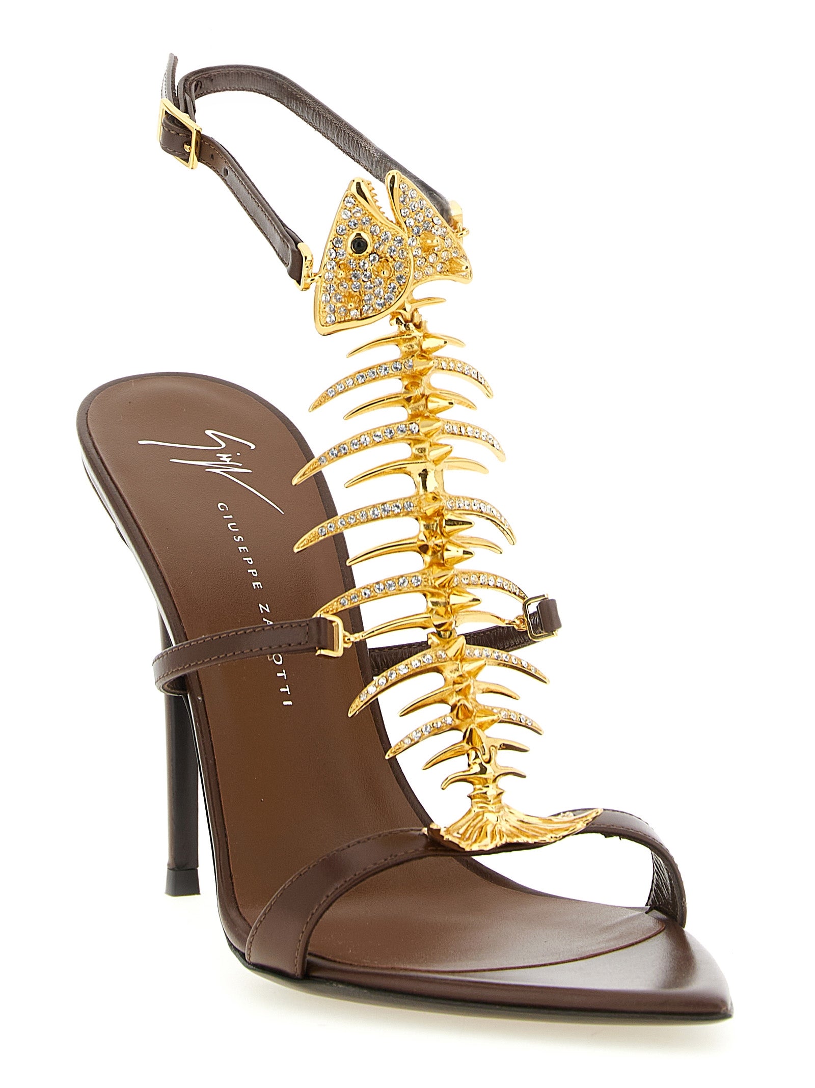 Giuseppe Zanotti Brown Lamb Leather Stiletto Heel Women's Sandals