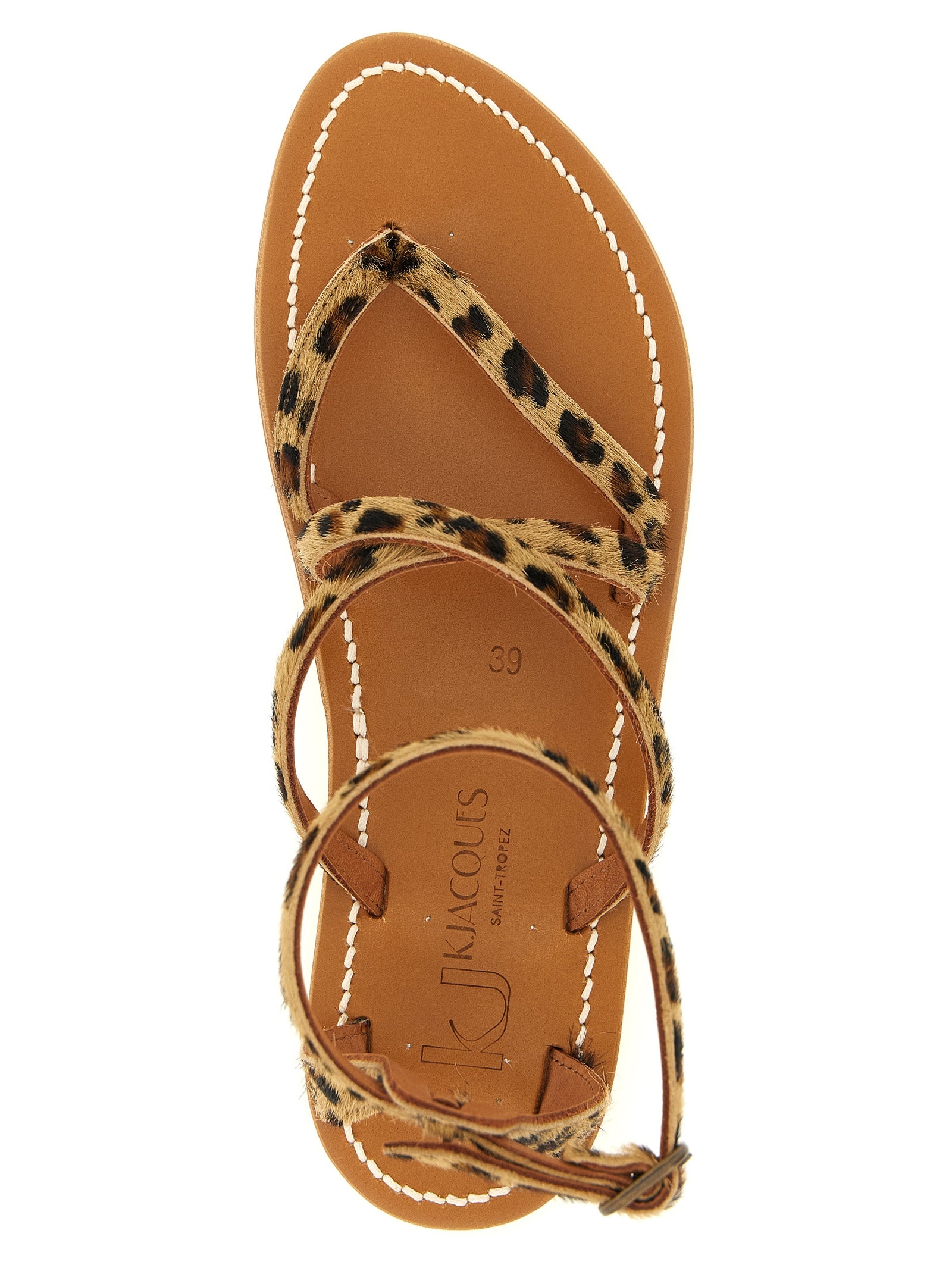K.JACQUES SAINT TROPEZ Brown Cowhide Flat Women's Sandals