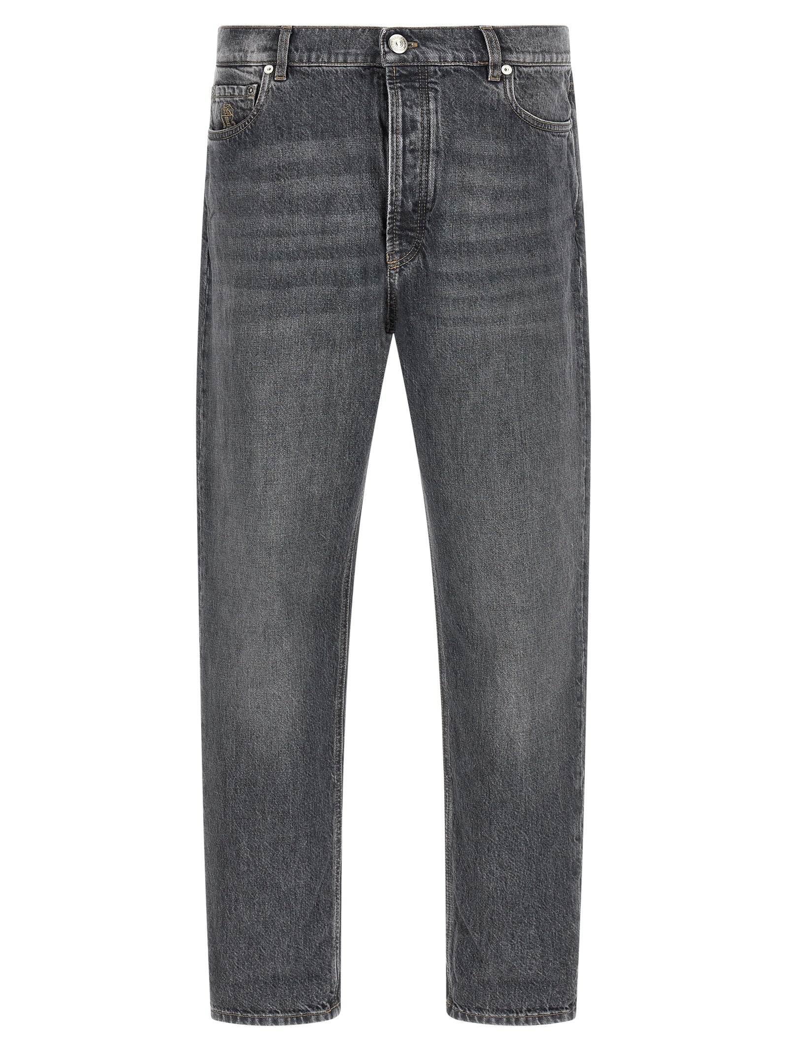 Brunello Cucinelli Gray Cotton Straight-Leg Men's Jeans