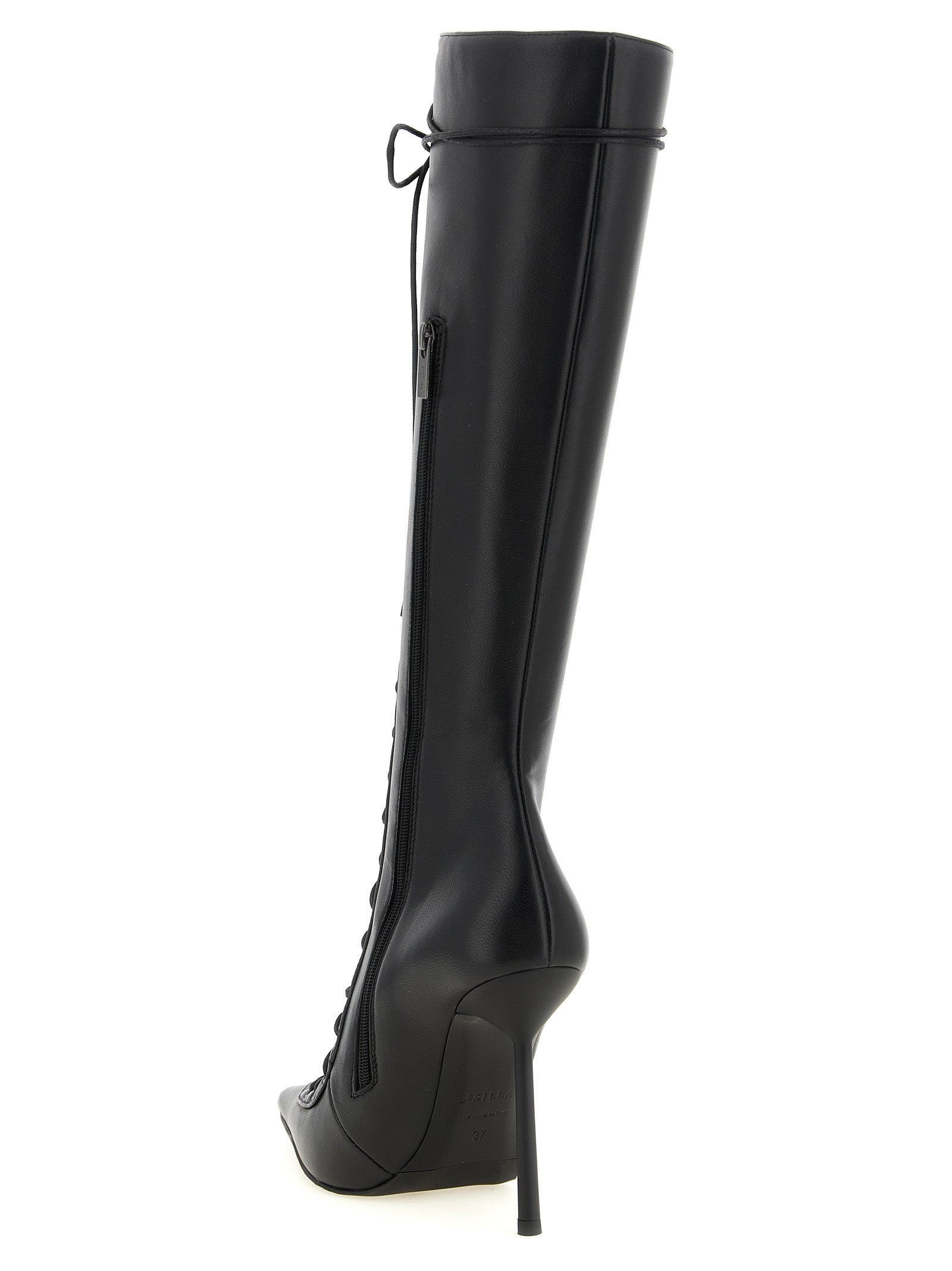 LE SILLA Black Lamb Leather Over The Women's Knee