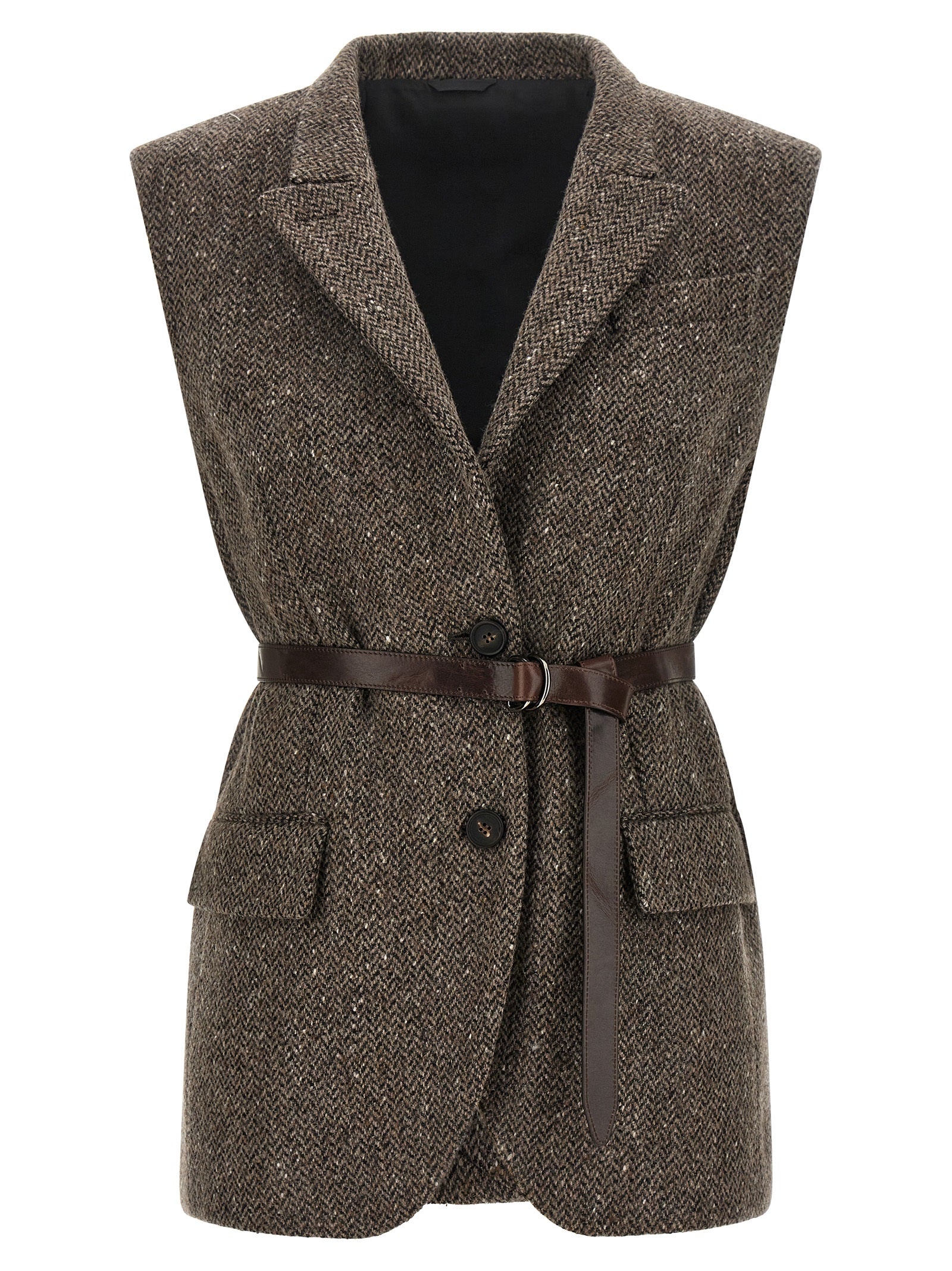 Brunello Cucinelli Brown Virgin Wool Sleeveless Women's Jacket