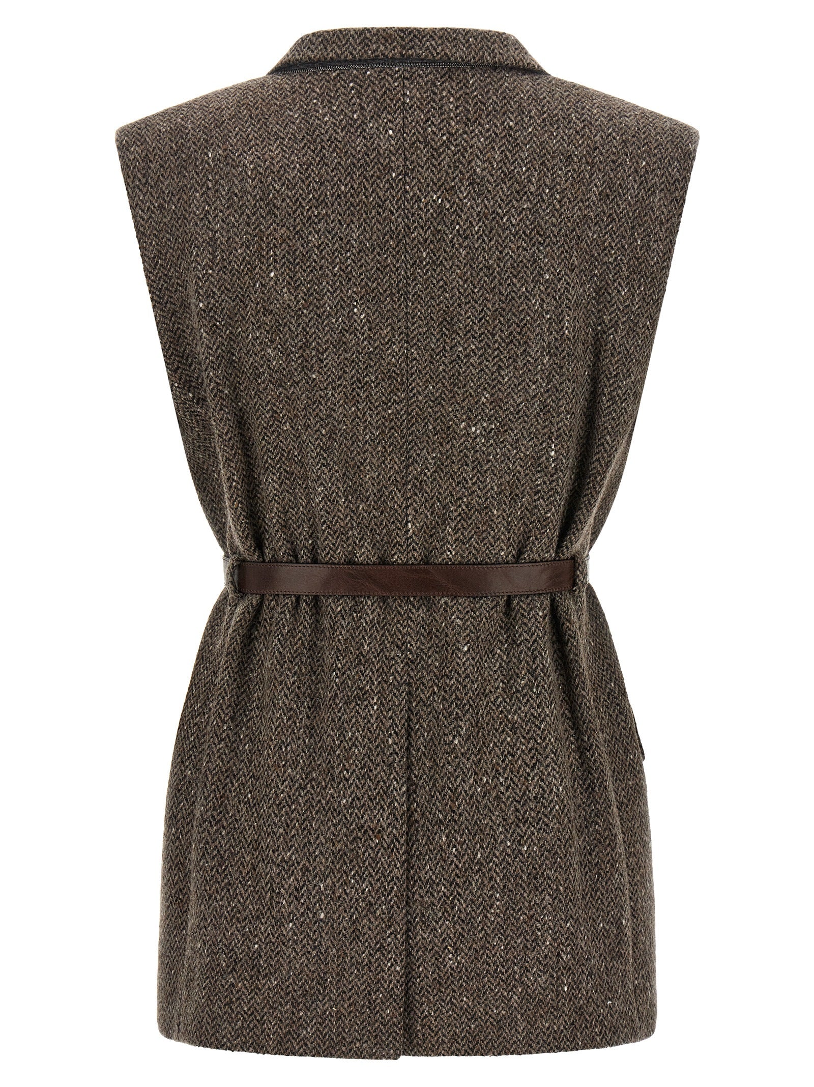 Brunello Cucinelli Brown Virgin Wool Sleeveless Women's Jacket