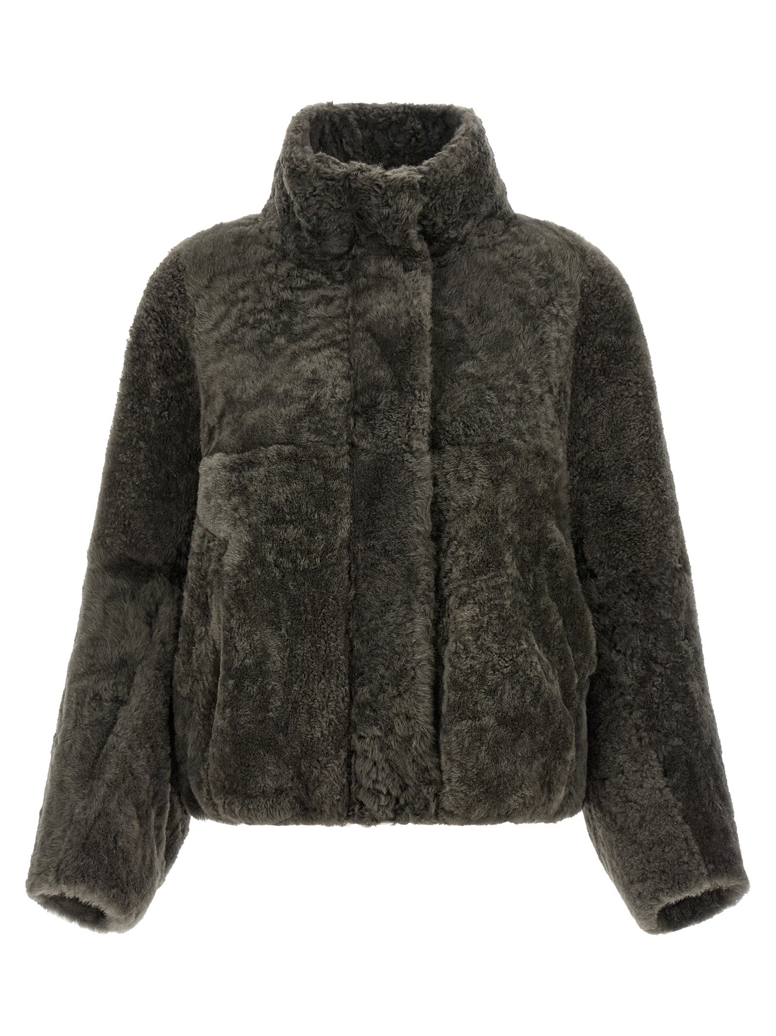 Brunello Cucinelli Gray Lamb Leather Full-Length Women's Jacket