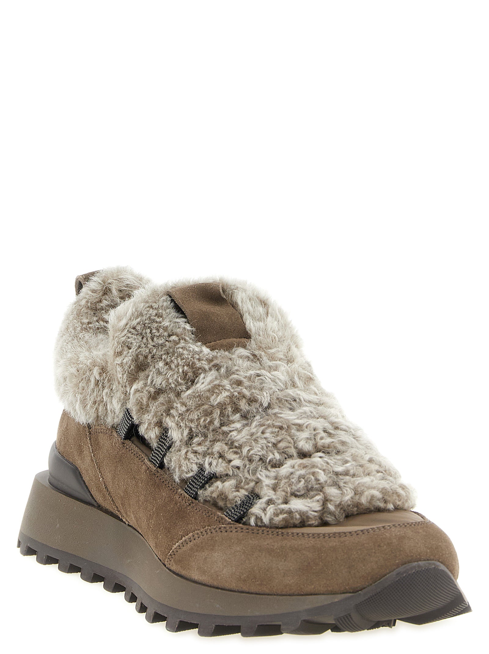 Brunello Cucinelli Brown Calfskin Chunky Women's Sneakers