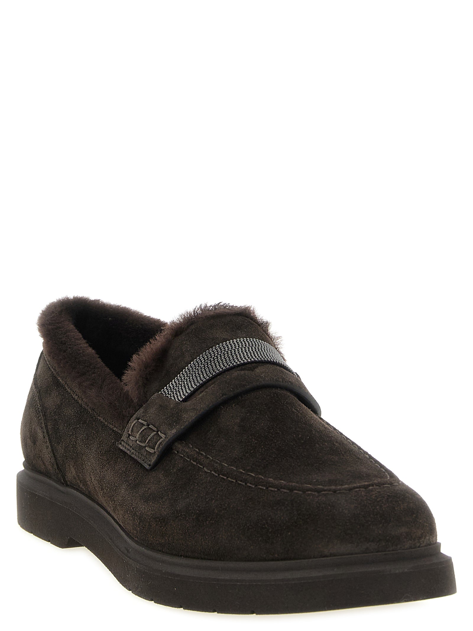 Brunello Cucinelli Brown Calfskin Slip-On Women's Loafers