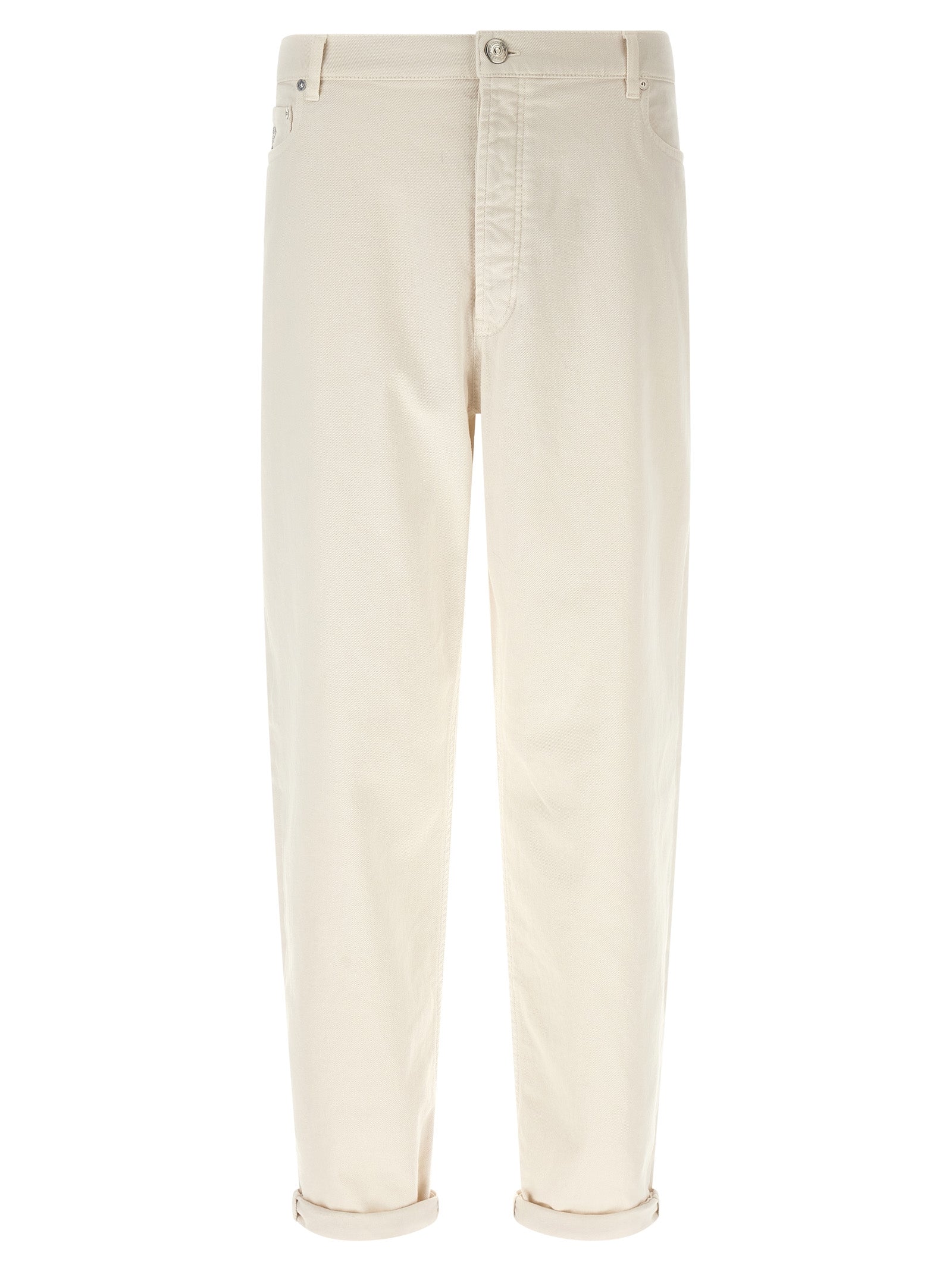 Brunello Cucinelli White Cotton Relaxed Fit Men's Jeans