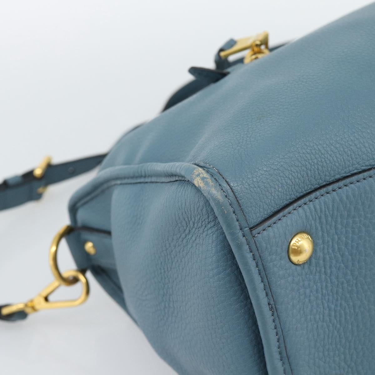 Prada Front Zip Convertible Satchel Vitello Phenix Blue Leather Handbag (Pre-Owned)