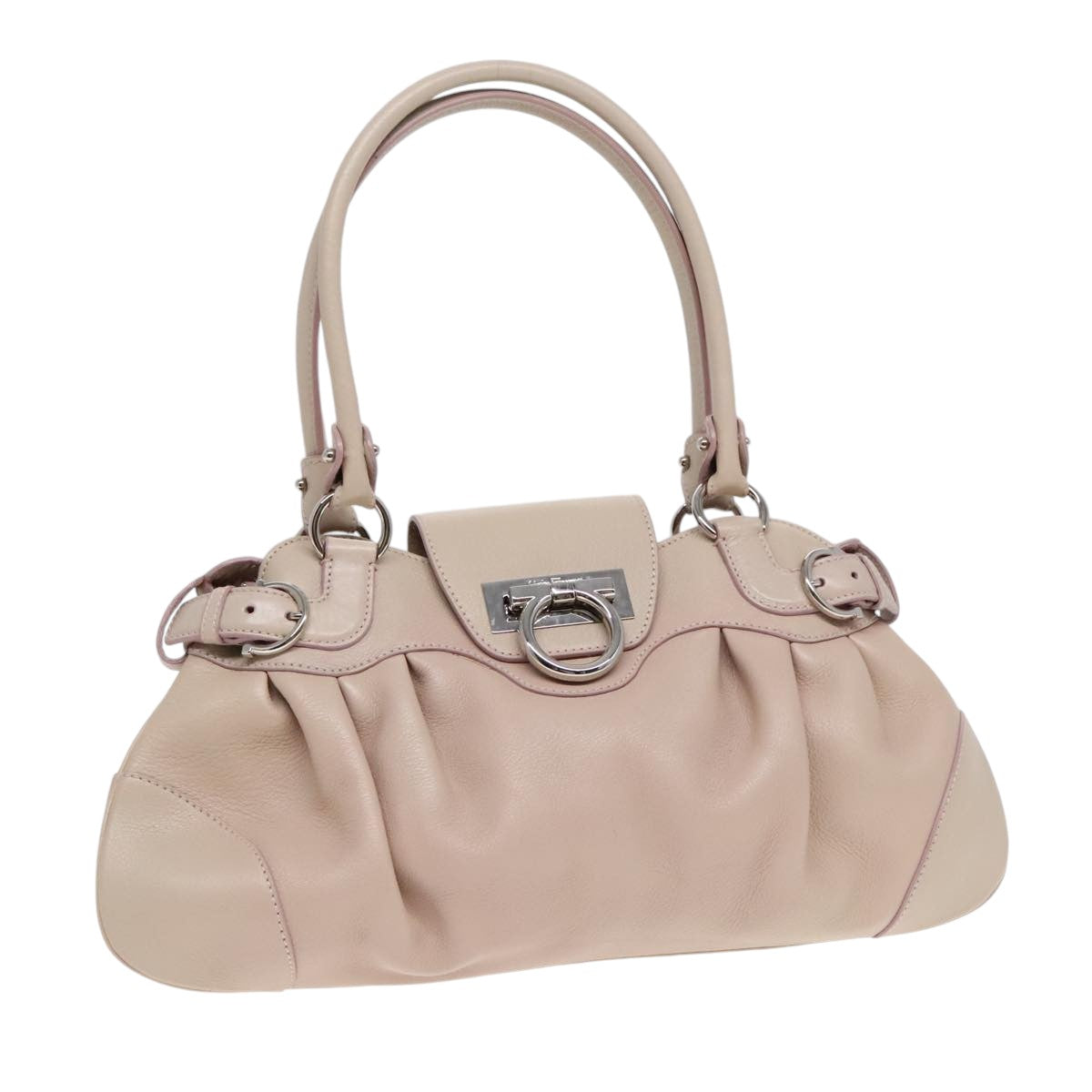 Salvatore Ferragamo Gancini Beige Leather Handbag (Pre-Owned)