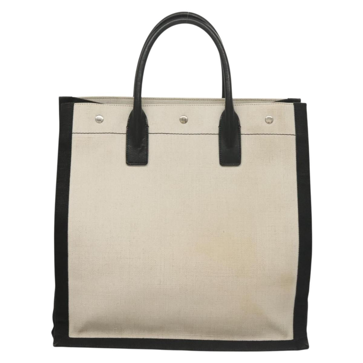 Saint Laurent Rive Gauche White Canvas, Leather Handbag (Pre-Owned)