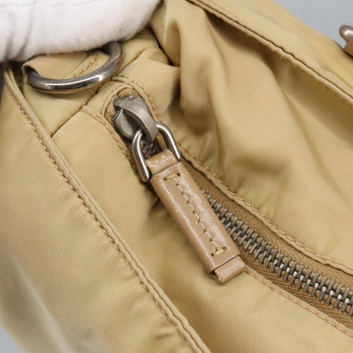 Prada Triangle Logo Beige Synthetic Handbag (Pre-Owned)