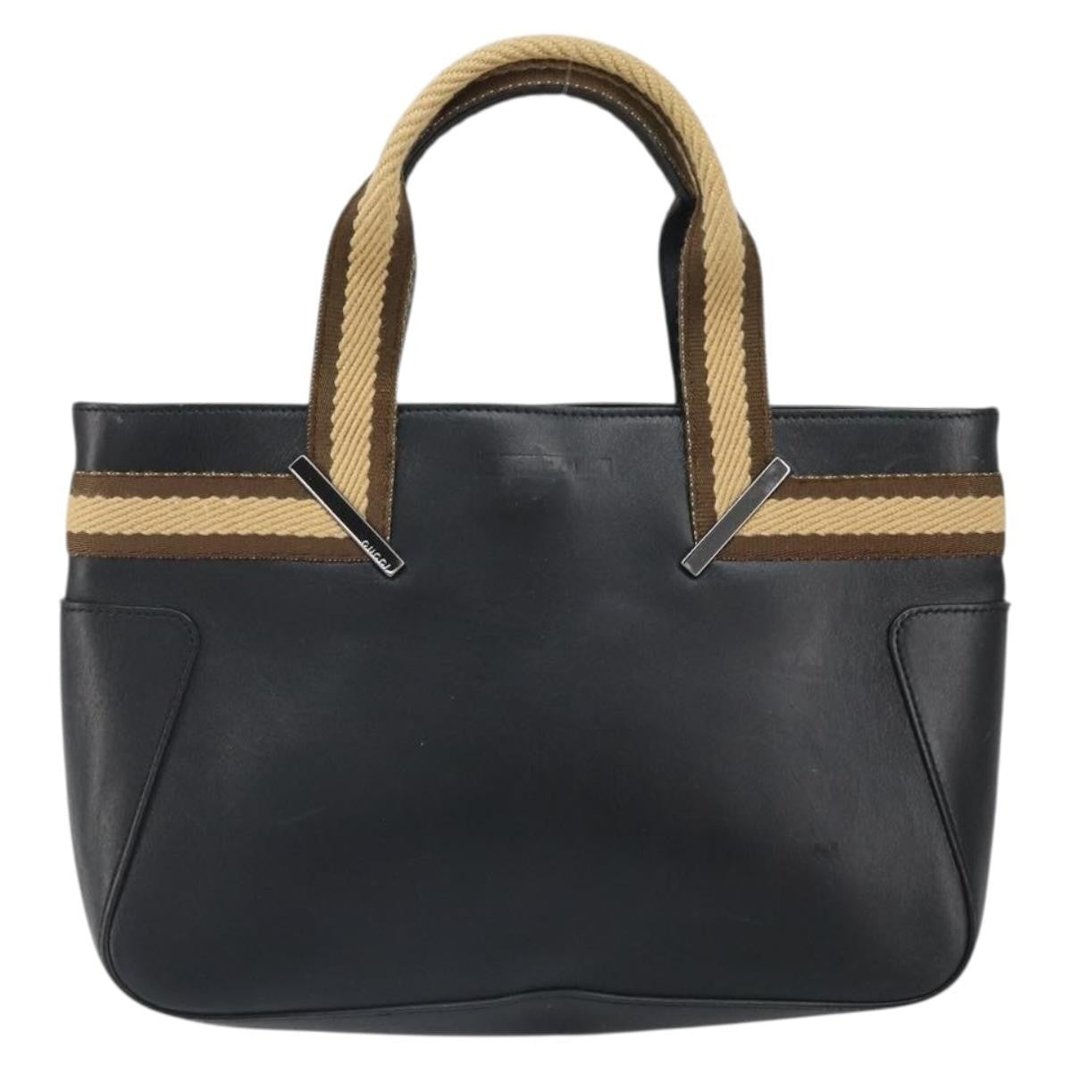Gucci Vintage Web Tote Leather Black Leather Tote Bag Bag (Pre-Owned)