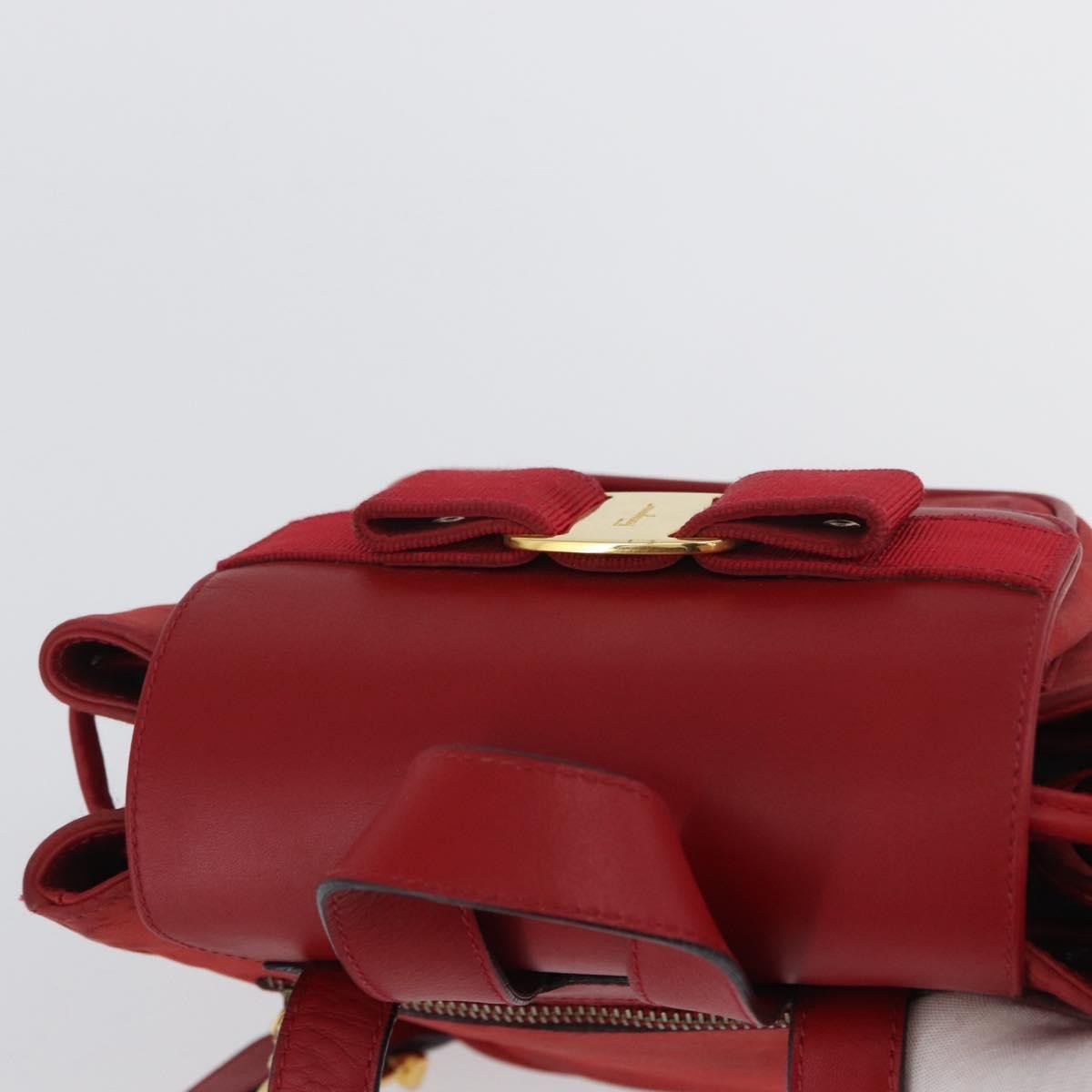 Salvatore Ferragamo Vara Flap Drawstring Leather And Suede Red Suede Backpack Bag (Pre-Owned)