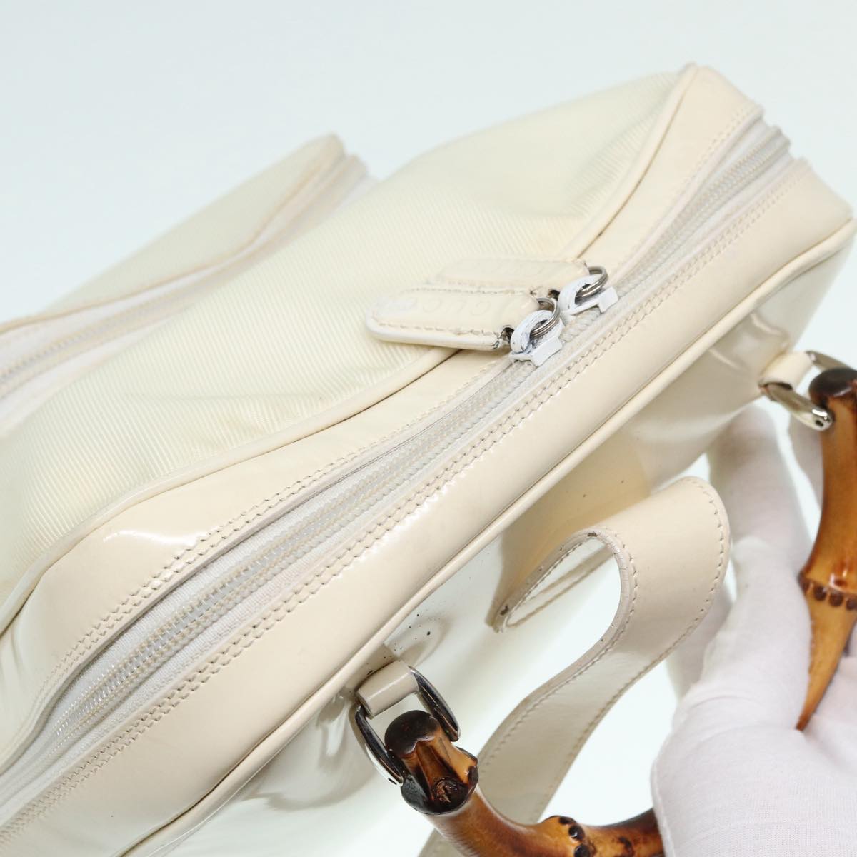 Gucci Bamboo White Leather Shoulder Bag (Pre-Owned)