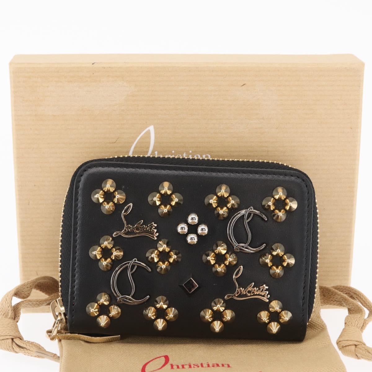 Christian Louboutin Panettone Coin Purse Embellished Leather Black Leather Wallets Accessory (Pre-Owned)