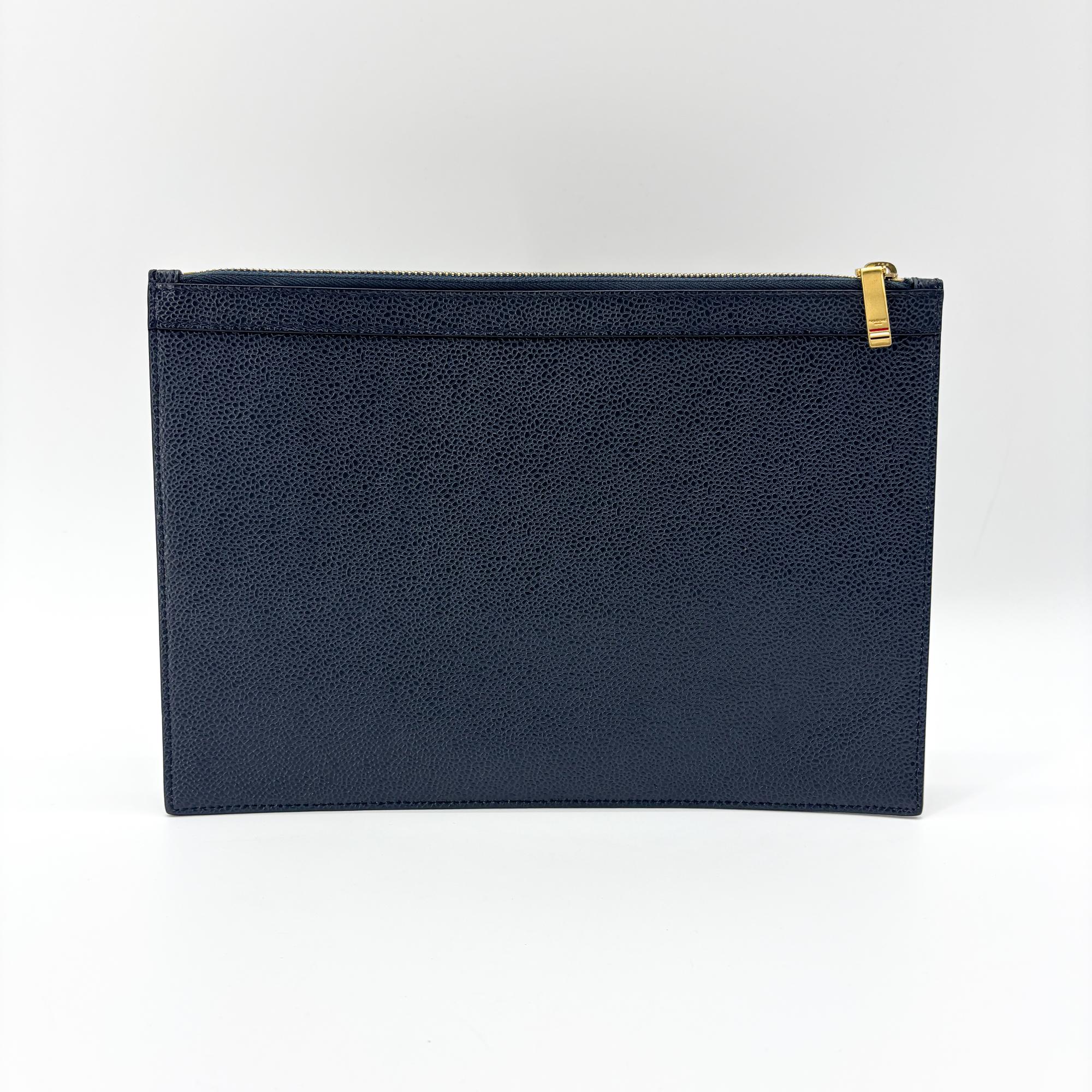 Thom Browne Zip Document Holder Leather With Applique Navy Leather Briefcase Bag (Pre-Owned)