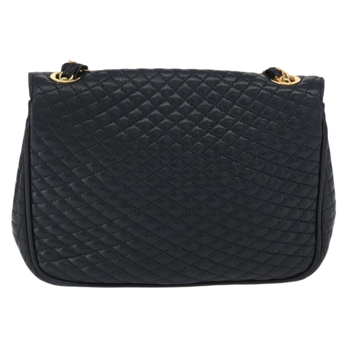 Bally Vintage Chain Quilted Leather Navy Leather Shoulder Bag Bag (Pre-Owned)
