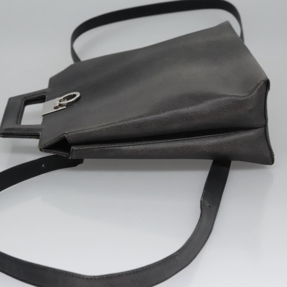 Salvatore Ferragamo Gancini Leather Black Leather Handbag (Pre-Owned)
