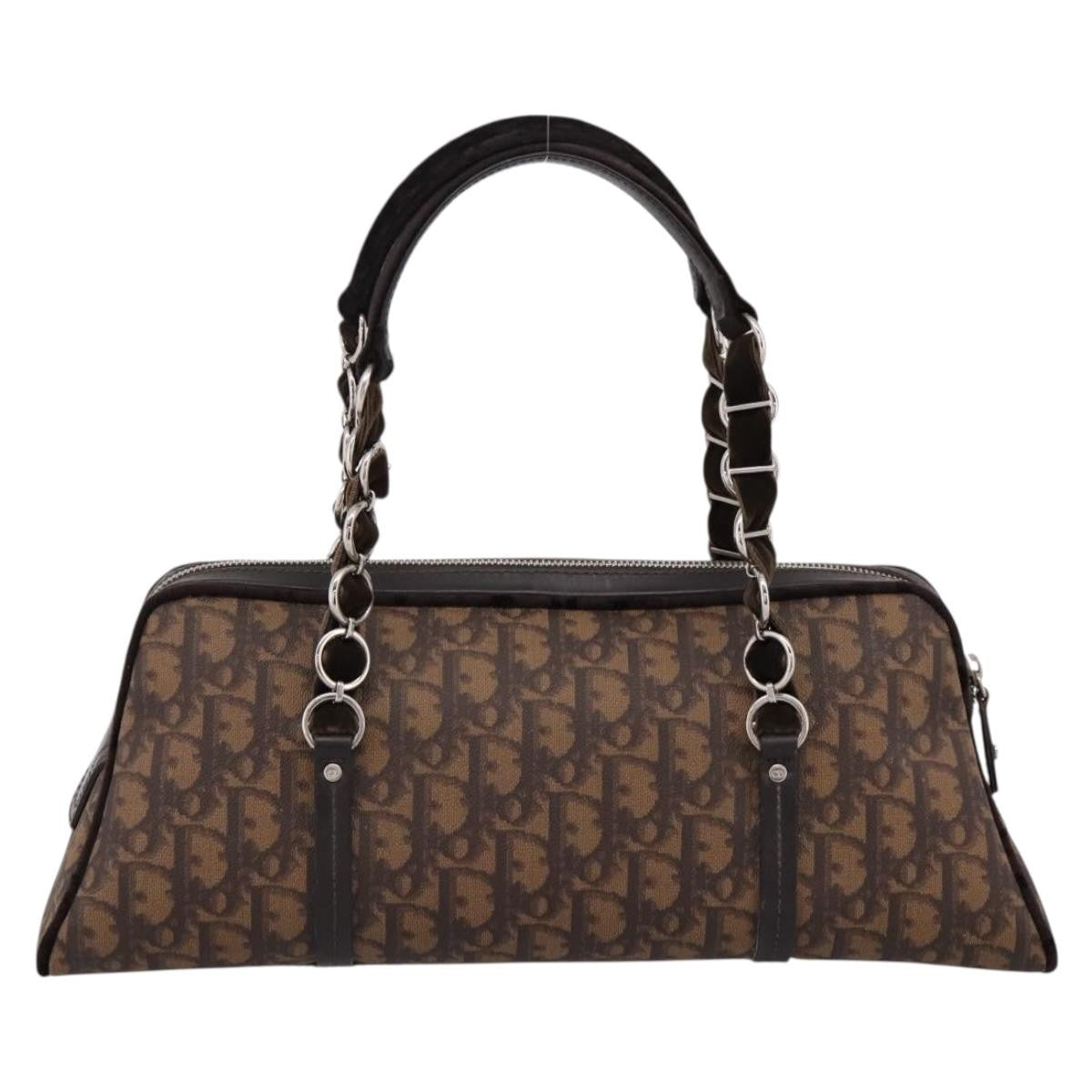 Christian Dior Vintage Trotter Romantique Zip Satchel Diorissimo Coated Canvas Brown Canvas Handbag (Pre-Owned)