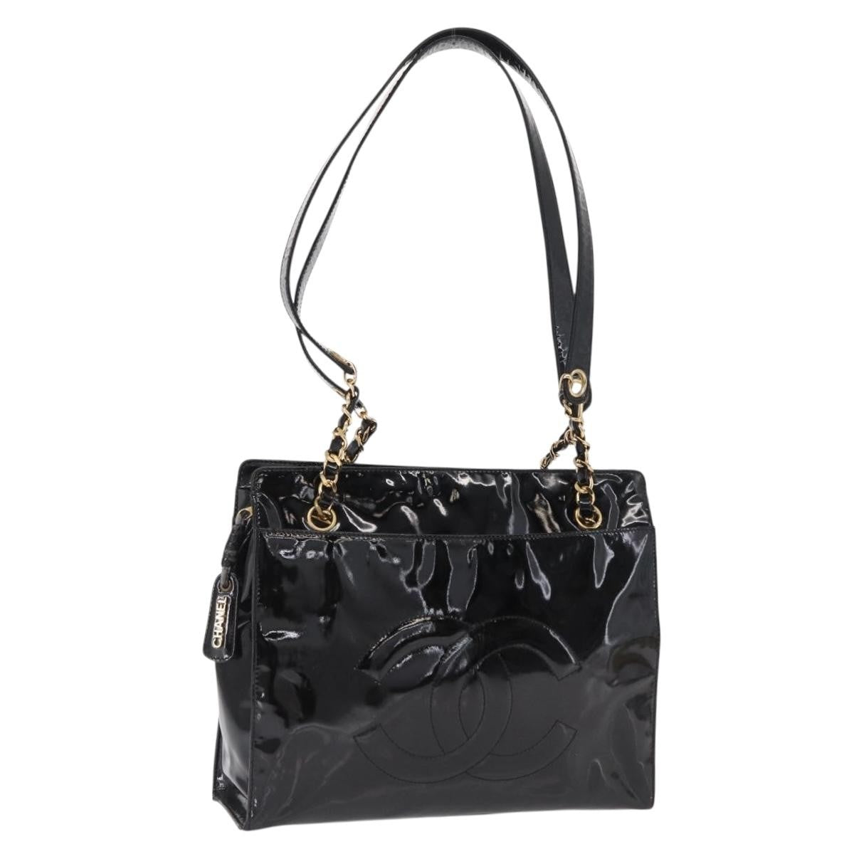 Chanel Vintage Timeless Chain Patent Black Patent_Leather Shoulder Bag Bag (Pre-Owned)