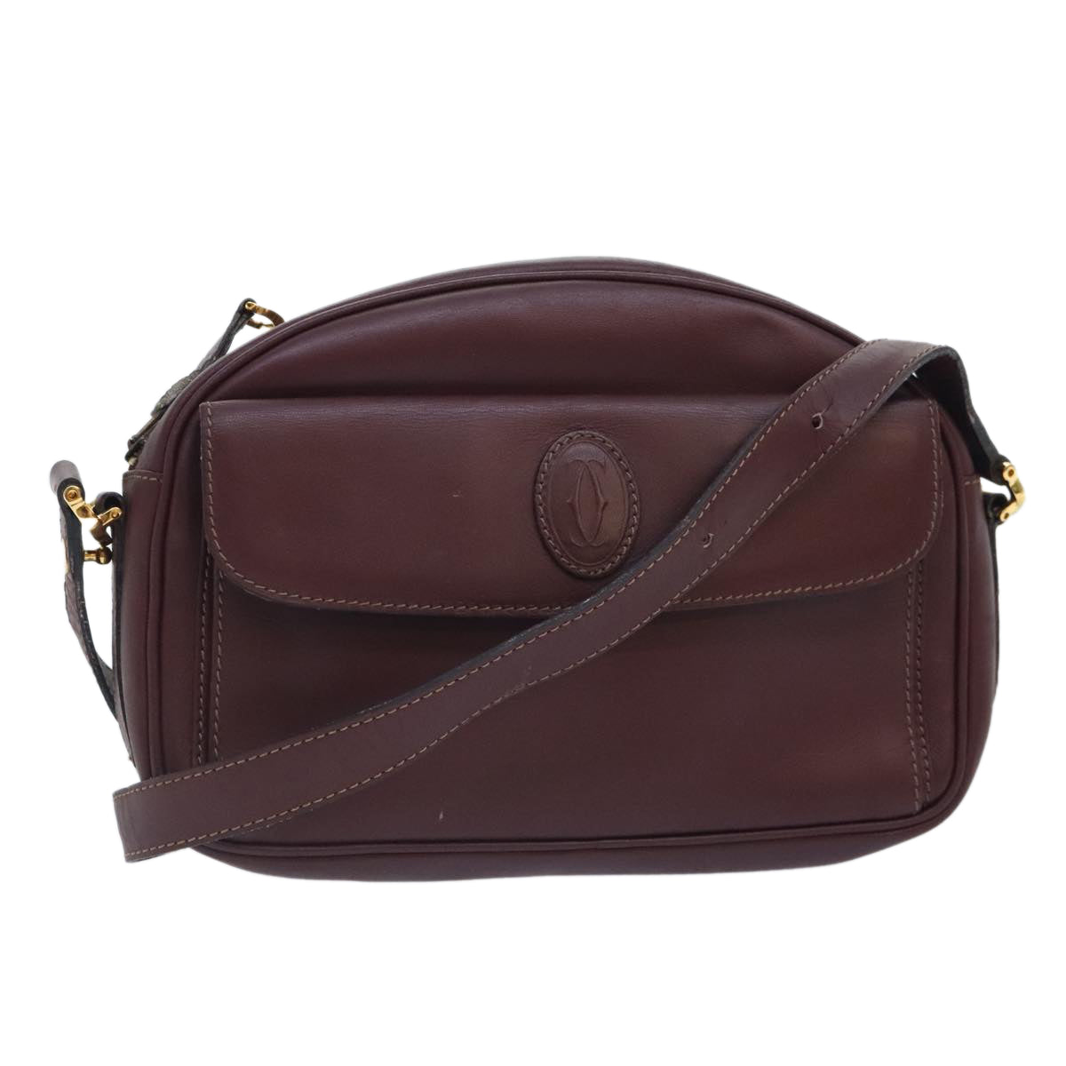 Cartier Must De Cartier Burgundy Leather Shoulder Bag (Pre-Owned)