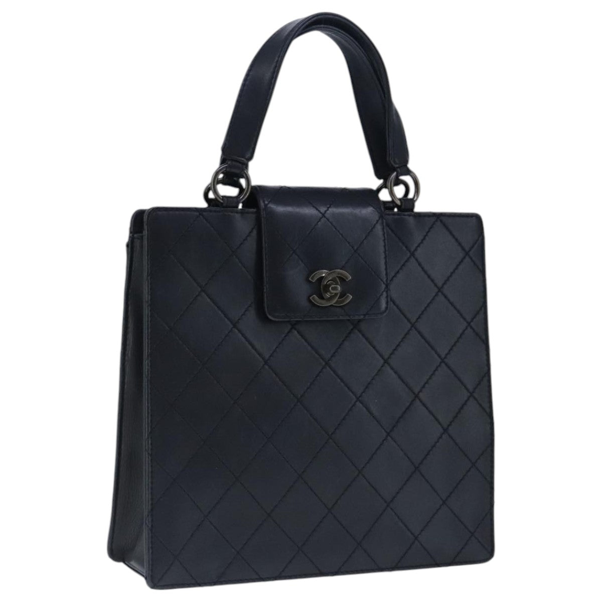 Chanel Coco Mark Black Leather Handbag (Pre-Owned)