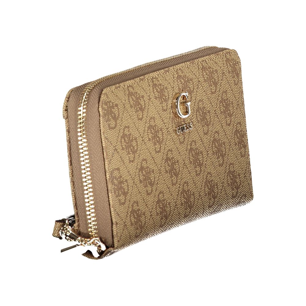 Guess Jeans Beige Polyurethane Women's Wallet with Functional Women's Compartments