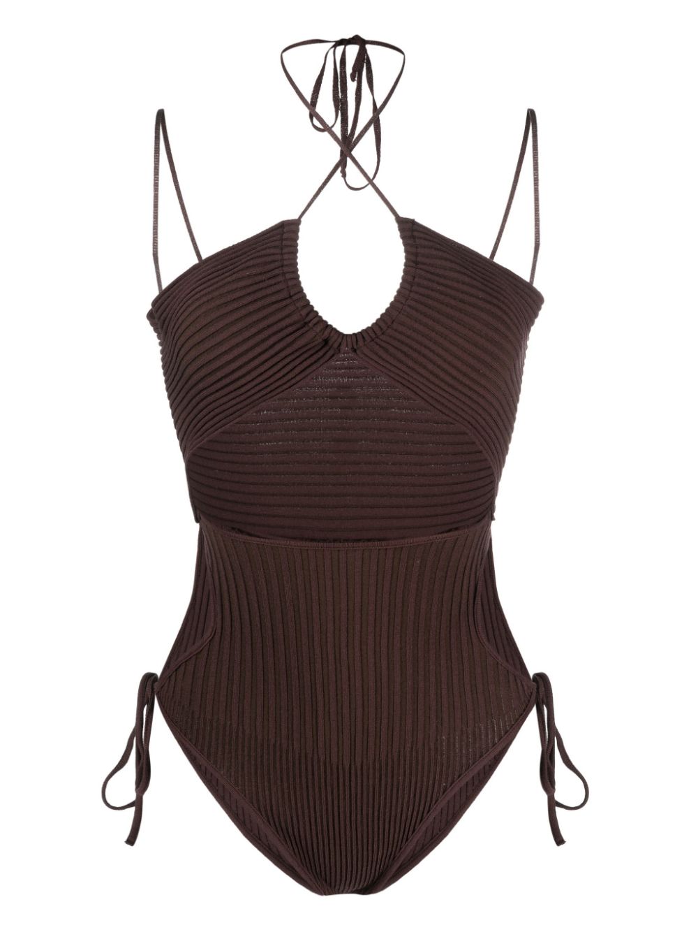 Andrea Adamo Halterneck-Fastening Ribbed-Knit Bodysuit