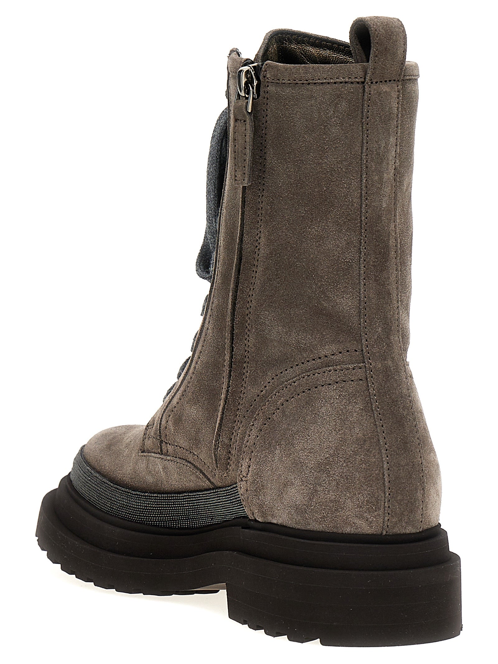 Brunello Cucinelli Gray Leather Ankle Women's Boots