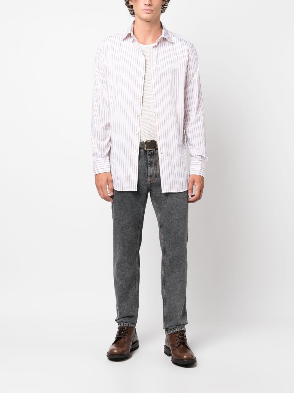 Etro Men's Striped Shirt With Embroidery