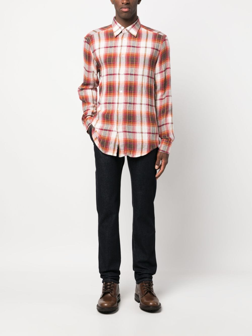 Barena Men's Check Print Cotton Blend Shirt