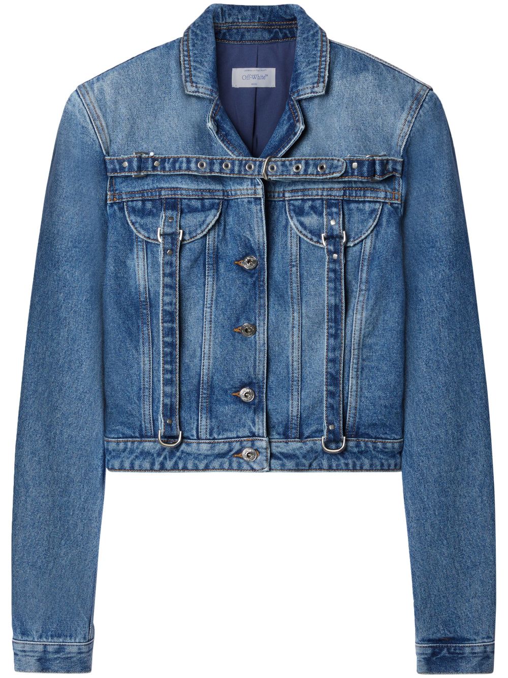 Off White Women's Crop Denim Jacket With Belt