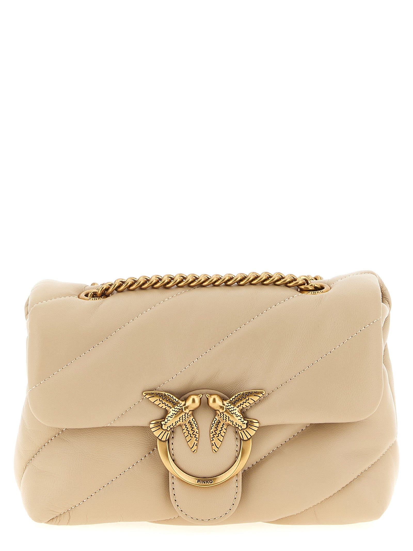 PINKO Beige Lambskin Crossbody Women's Bag