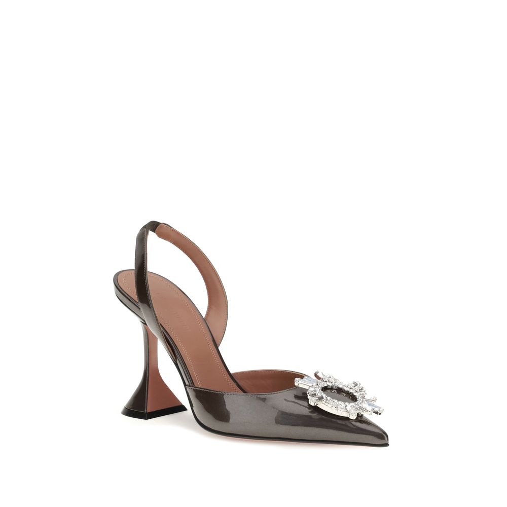 Amina Muaddi Brown Calf Leather Bos Taurus High Heel Women's Pumps