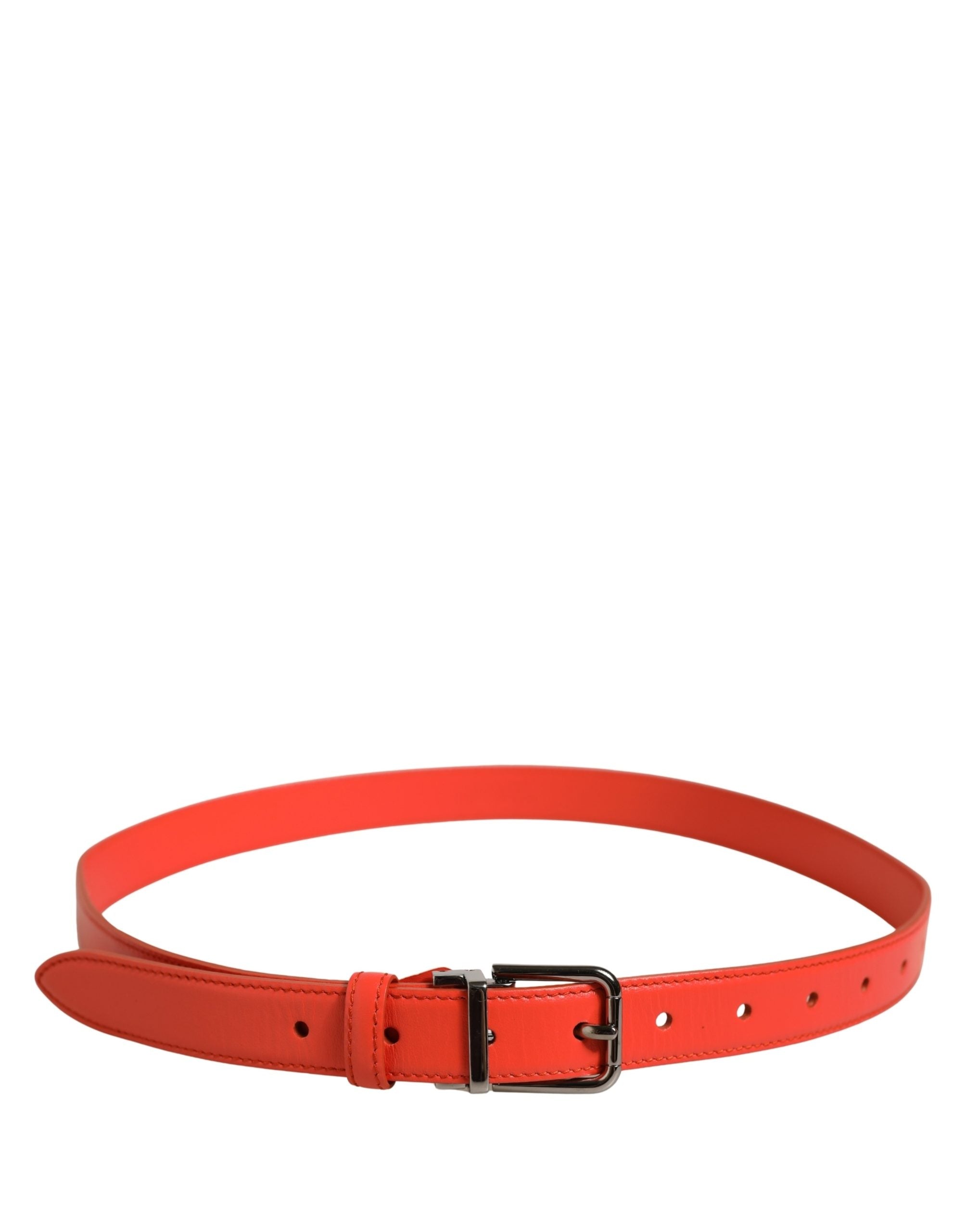 Dolce & Gabbana Red Leather Silver Metal Buckle Cintura Women's Belt