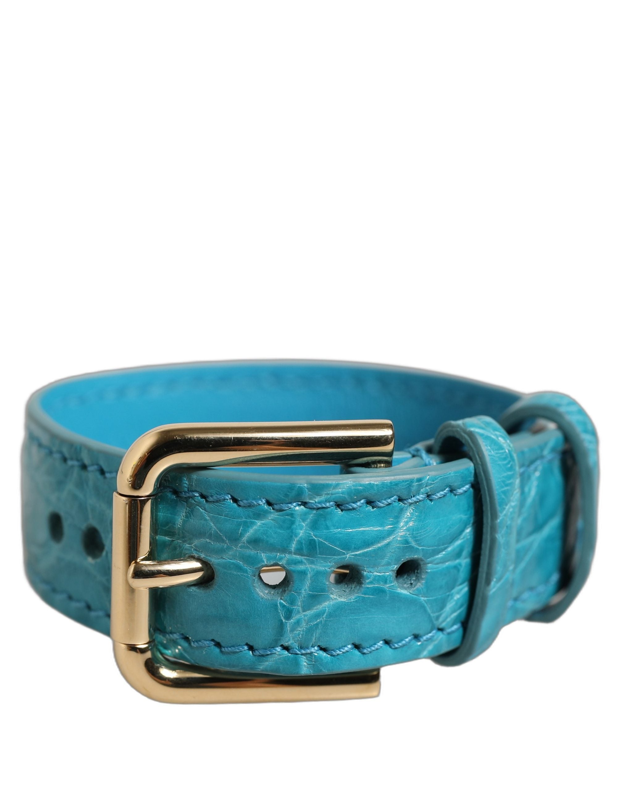 Dolce & Gabbana Turquoise Texture Leather Gold Buckle Belt Strap Women's Bracelet