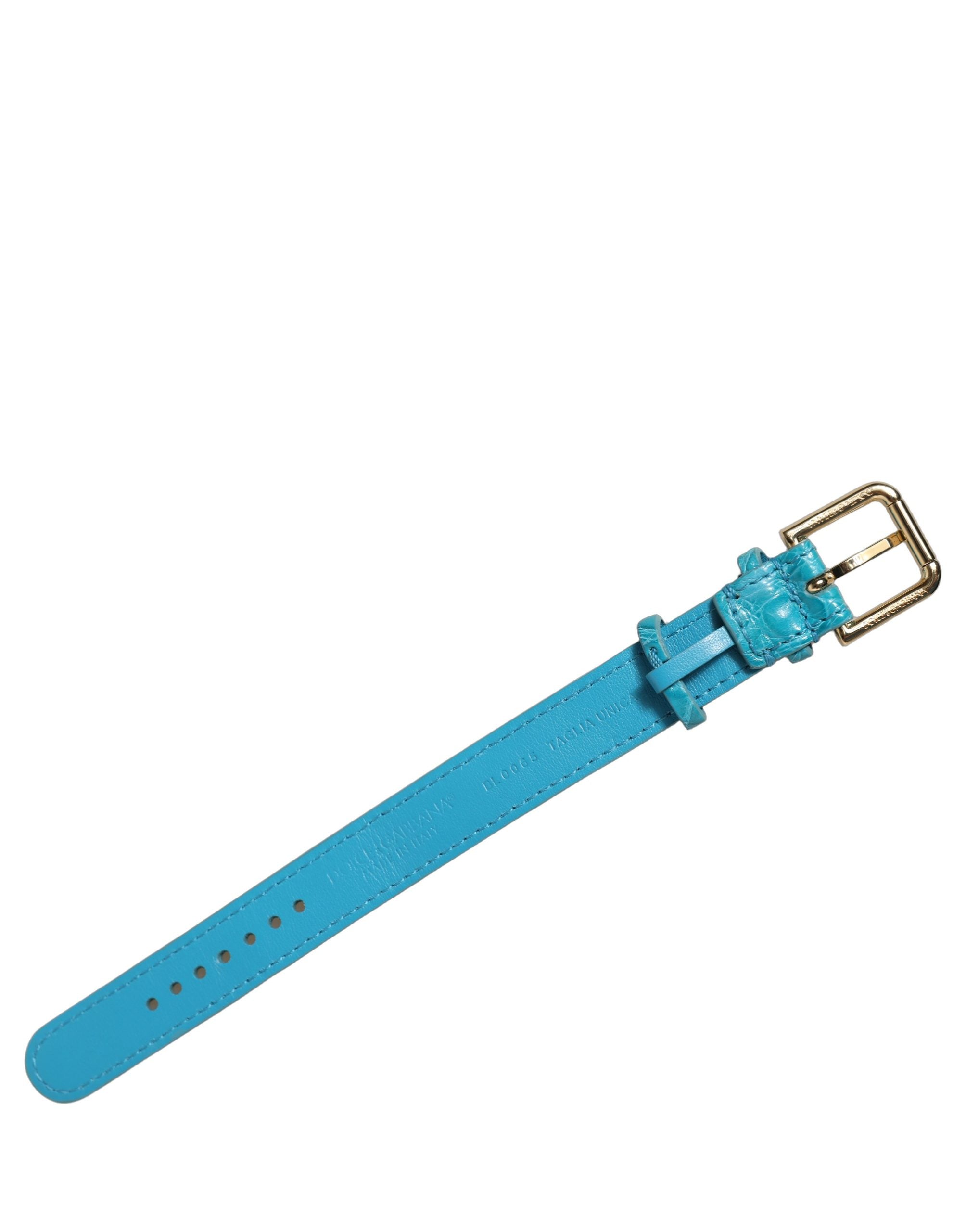 Dolce & Gabbana Turquoise Texture Leather Gold Buckle Belt Strap Women's Bracelet