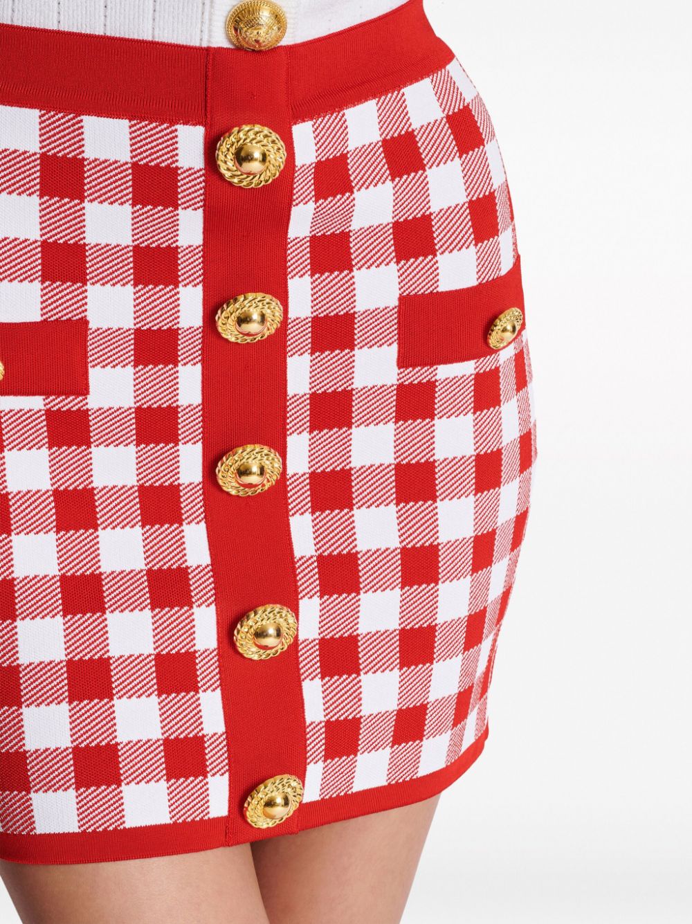 Balmain Women's Gingham Fine-Knit Miniskirt