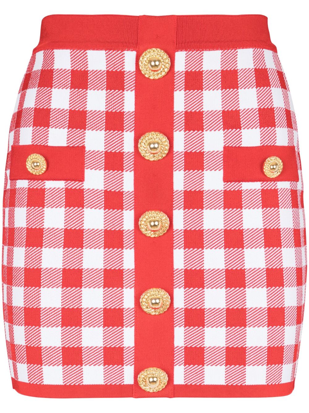 Balmain Women's Gingham Fine-Knit Miniskirt