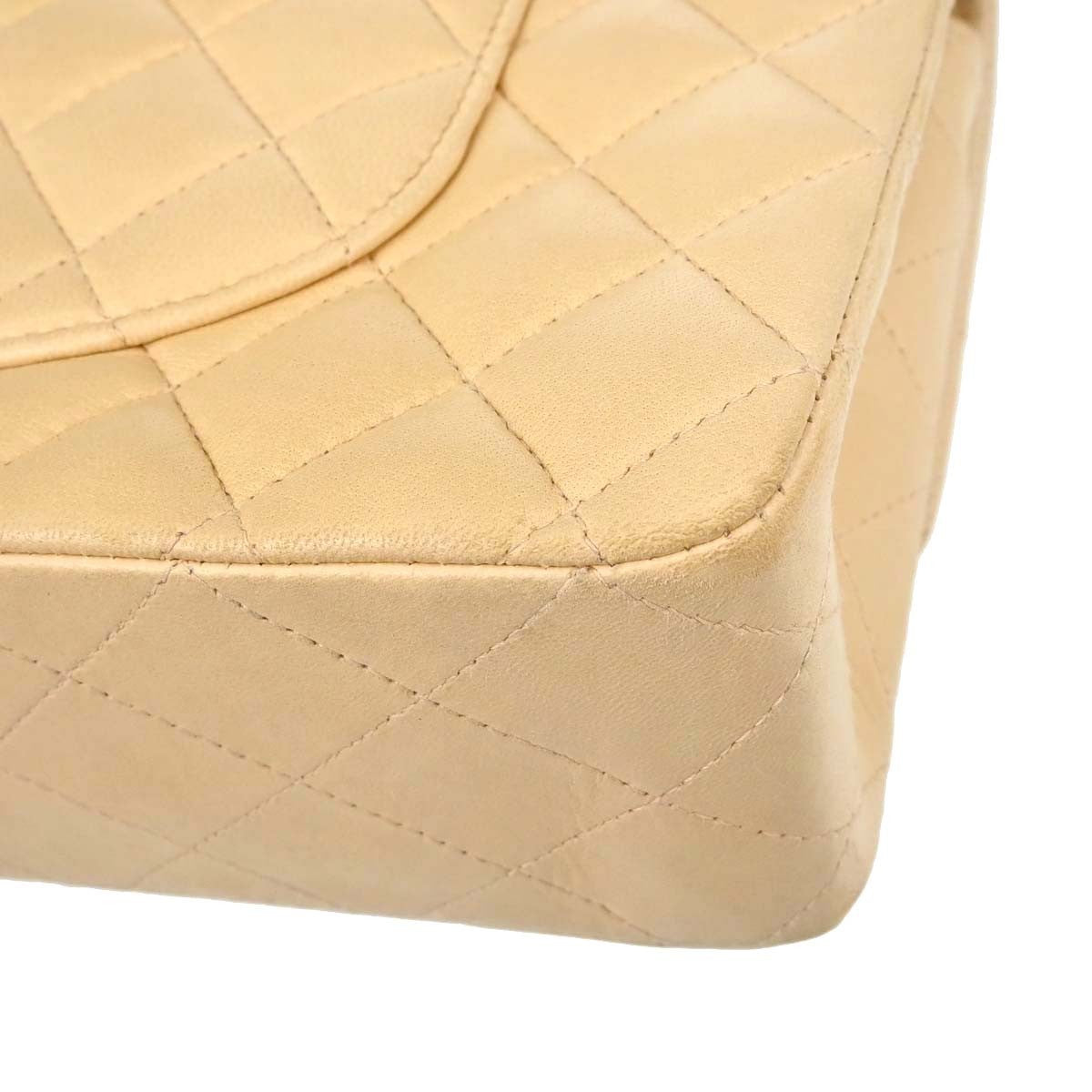 Chanel Classic Double Flap Quilted Lambskin Beige Leather Shoulder Bag Bag (Pre-Owned)